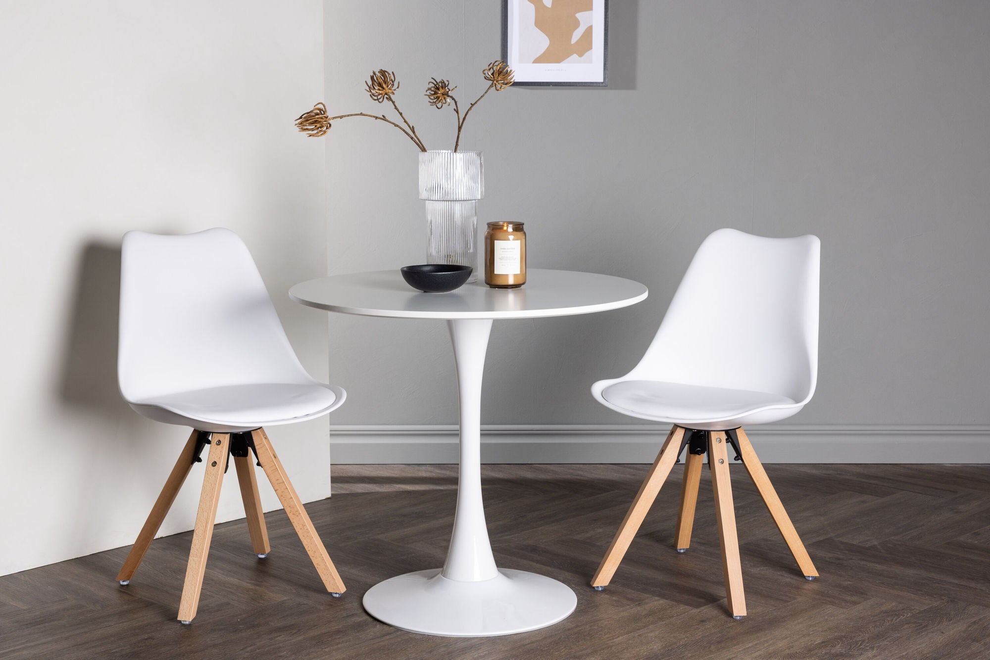 Venture Home Hamden spisebord - White MDF +Zeno Spisebordsstol - Nature woodlook / White PP _2