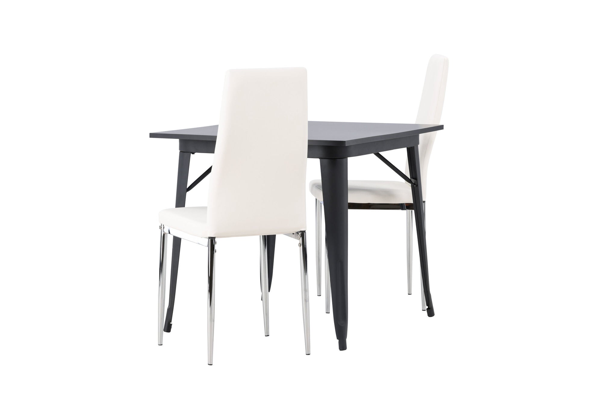 Venture Home Tempe spisebord - Black / Black MDF +Pastill Spisebordsstol - Silver / White PU _2