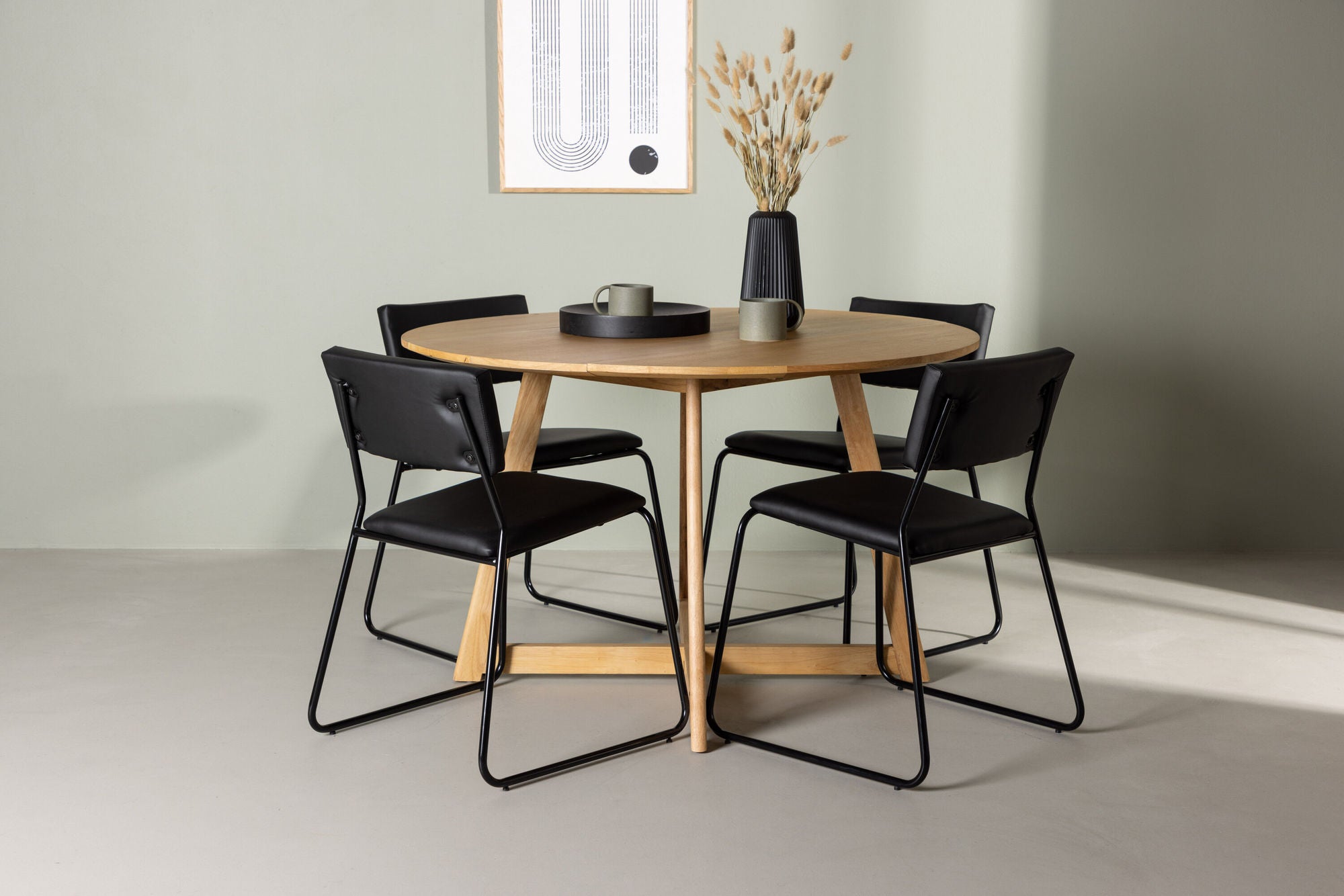 Venture Home Yakidon spisebord - Rubberwood / Oaklook MDF +Kenth stol - Black / Black PU _4
