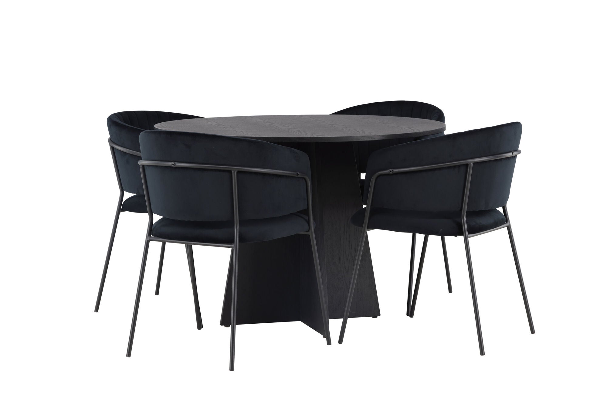Venture Home Bootcut rund spisebord - Black / Black Fanéer +Selma Spisebordsstol - Black / Black Velvet _4