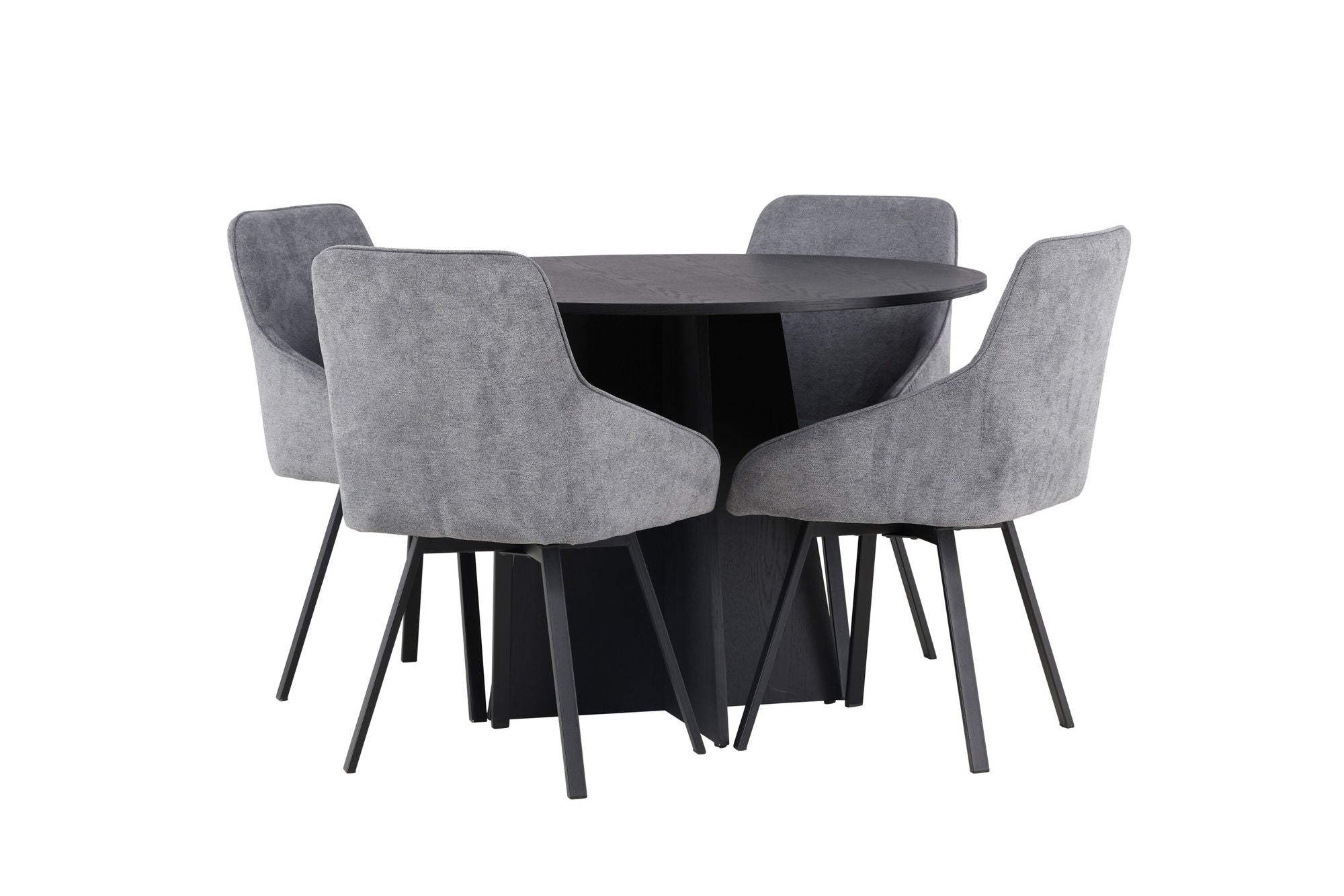 Venture Home Bootcut rund spisebord - Black / Black Fanéer +Rosie Spisebordsstol - Black / Dark grey Fabric _4