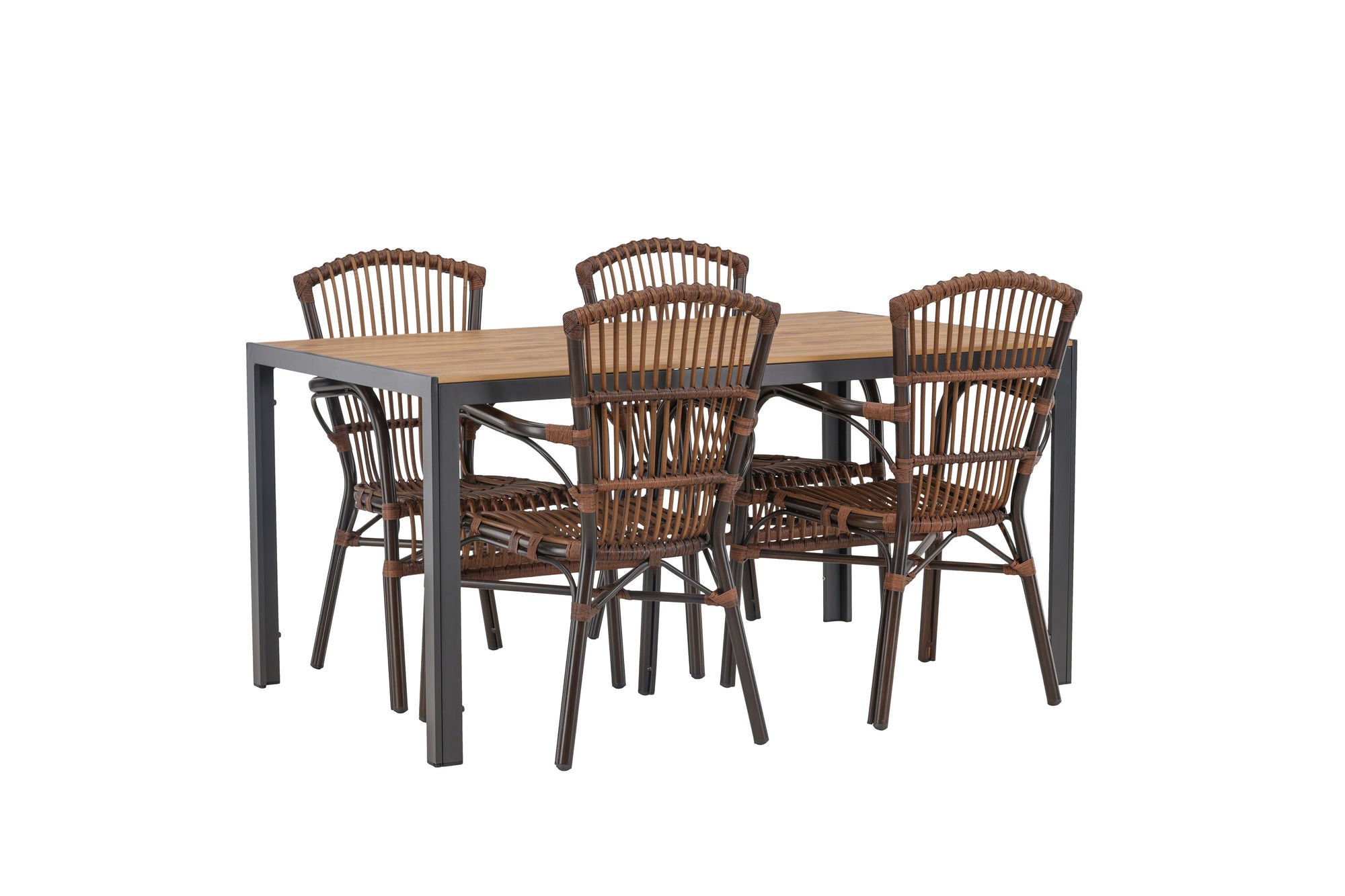 Venture Home Break Diningbord Alumnium - Black / Nature Rectangular 90*150* +Galera Diningchair Aluminium - Brown / Wicker _4