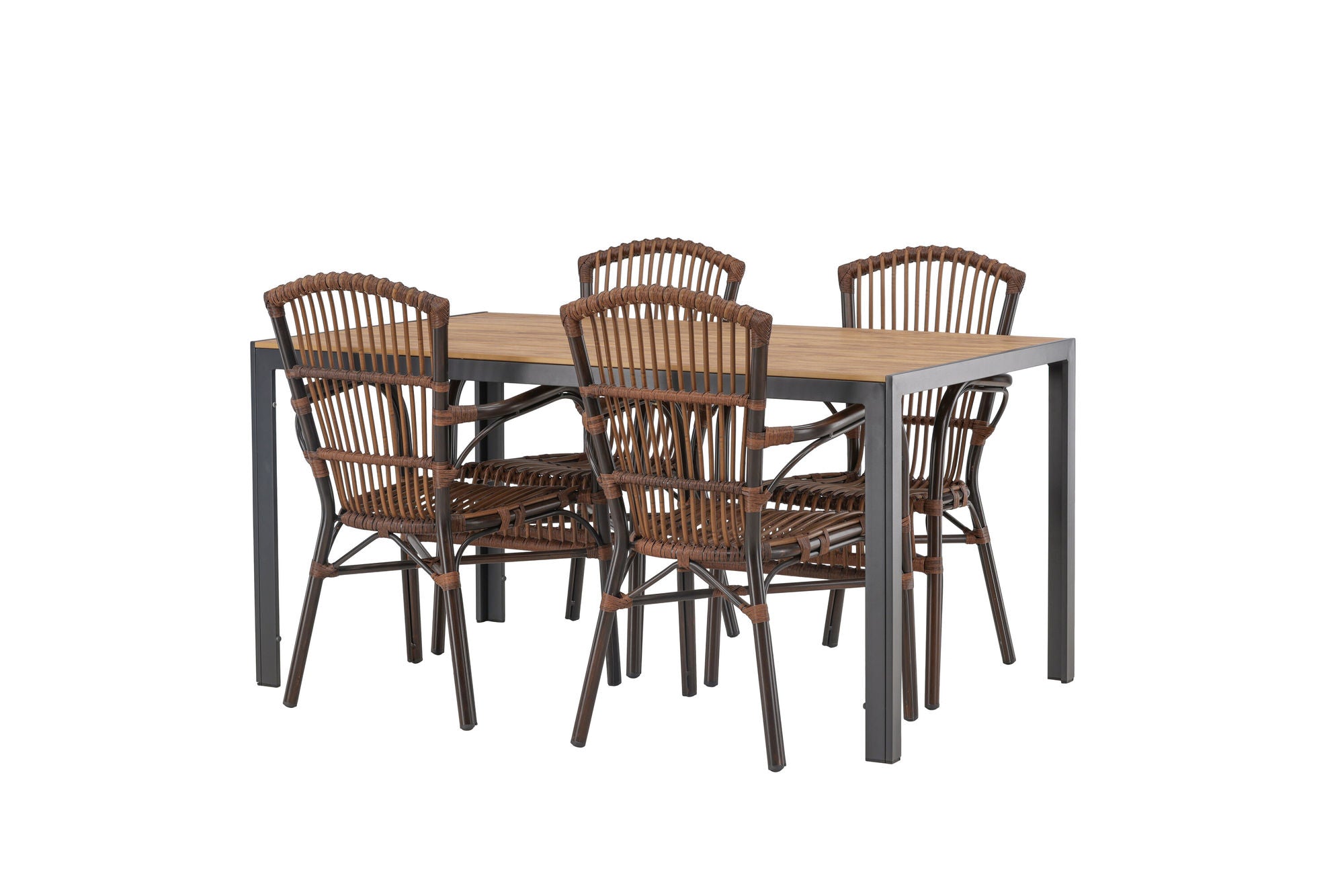 Venture Home Break Diningbord Alumnium - Black / Nature Rectangular 90*150* +Galera Diningchair Aluminium - Brown / Wicker _4