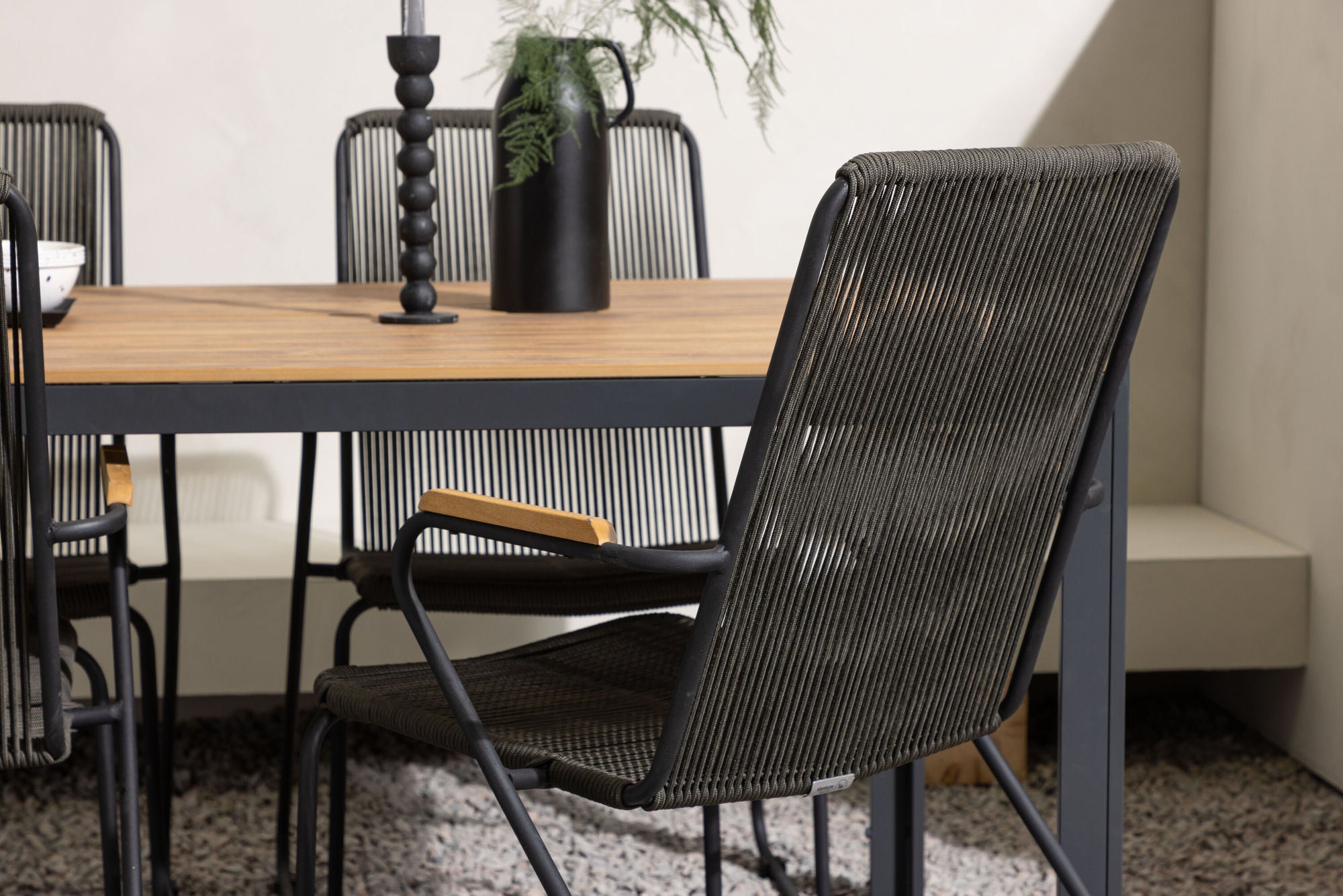 Venture Home Break Diningbord Alumnium - Black / Nature Rectangular 90*150* +Bois Diningchair Steel - Black / Dark Grey Rope _4