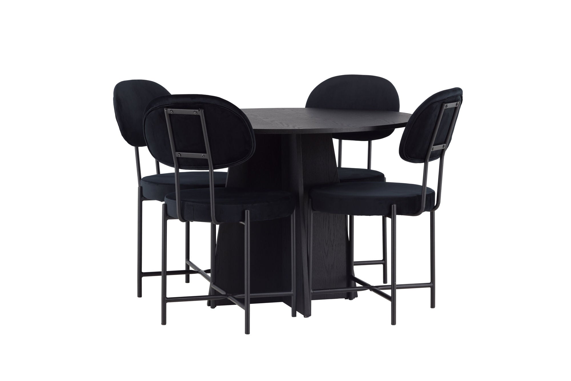 Venture Home Bootcut rund spisebord - Black / Black Fanéer +Stella Spisebordsstol - Black / Black Velvet _4