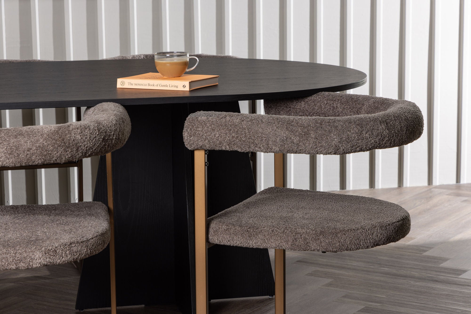 Venture Home Bootcut Oval spisebord - Black / Black Fanéer +Morning Spisebordsstol - Black / Black Boucle _6