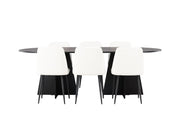 Venture Home Bootcut Oval spisebord - Black / Black Fanéer +Night Spisebordsstol - Black / White PU _6