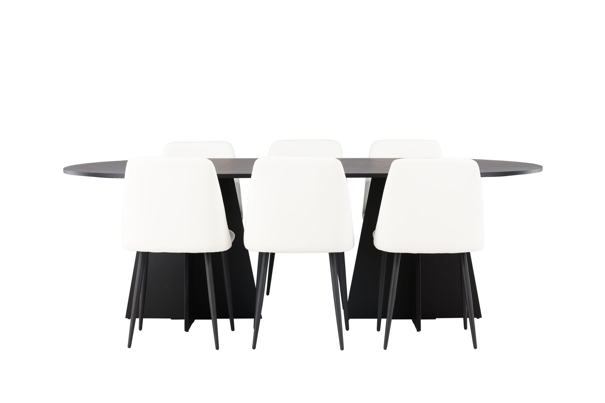 Venture Home Bootcut Oval spisebord - Black / Black Fanéer +Night Spisebordsstol - Black / White PU _6