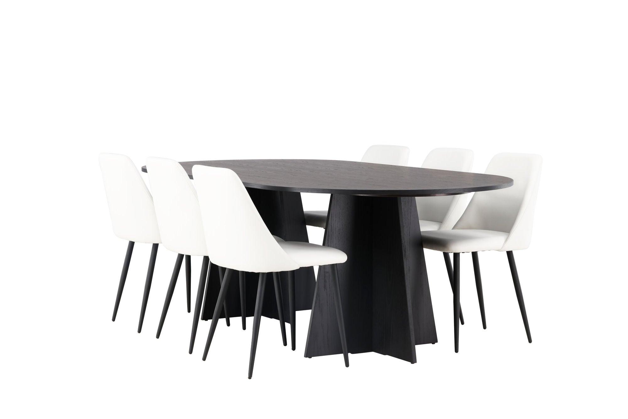Venture Home Bootcut Oval spisebord - Black / Black Fanéer +Night Spisebordsstol - Black / White PU _6