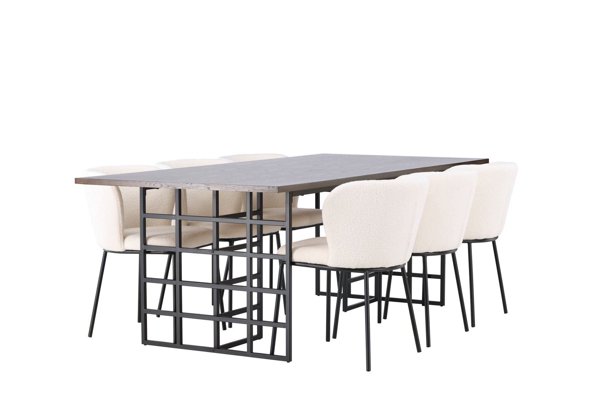 Venture Home Ystad spisebord - Black / Mocca Oak Veneer +Edina Spisebordsstol - Black / White Boucle _6