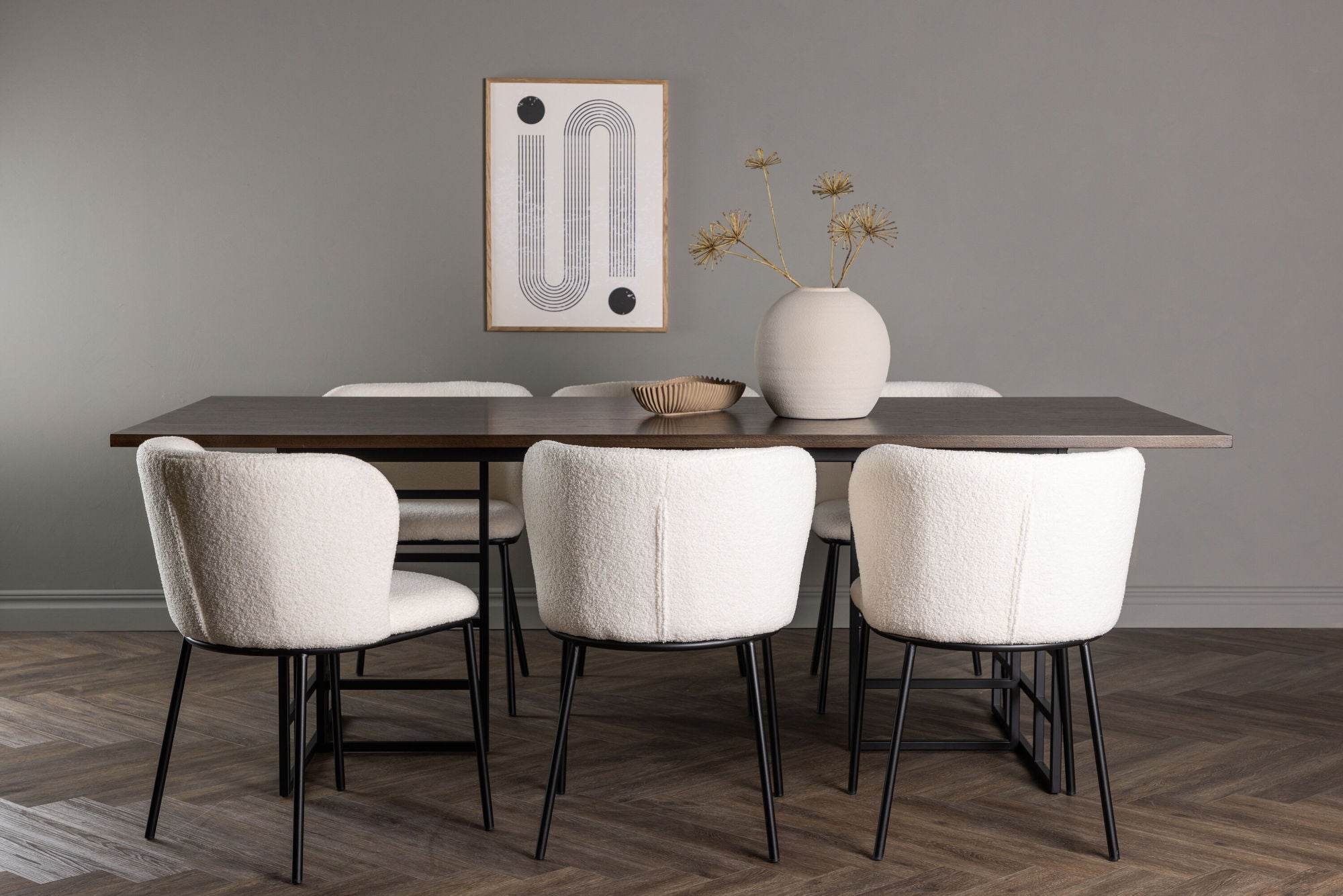 Venture Home Ystad spisebord - Black / Mocca Oak Veneer +Edina Spisebordsstol - Black / White Boucle _6