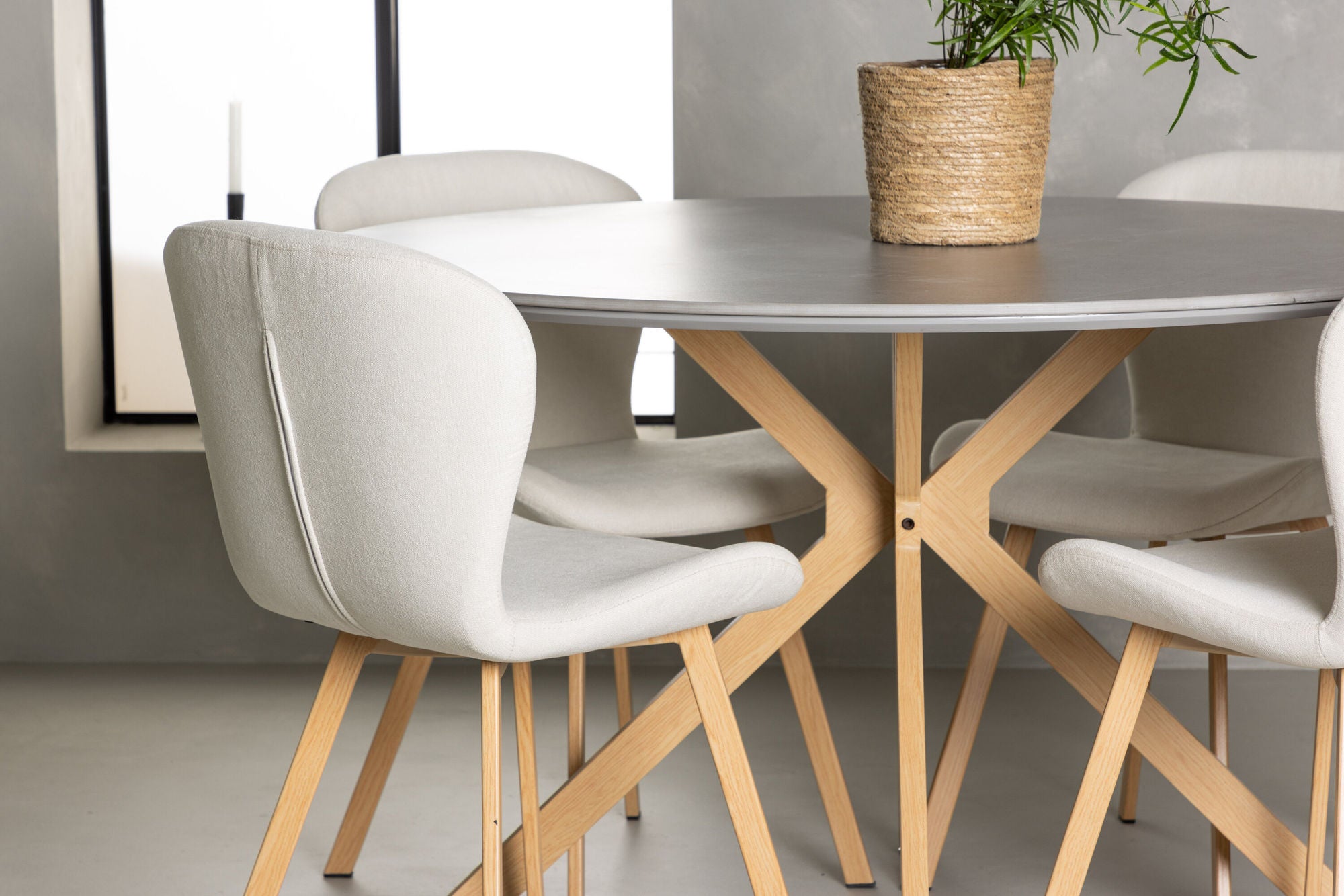 Venture Home Piazza spisebord - Natural / Dark Grey Spraystone +Lilja Spisebordsstol - Oaklook / Beige Fabric _4