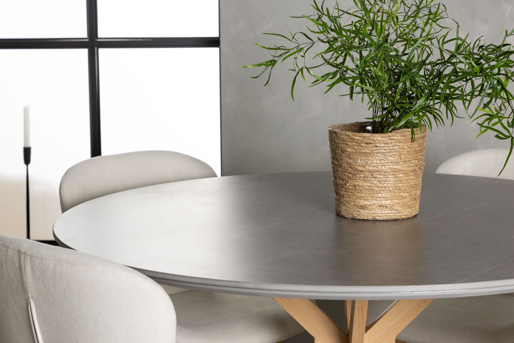 Venture Home Piazza spisebord - Natural / Dark Grey Spraystone +Lilja Spisebordsstol - Oaklook / Beige Fabric _4