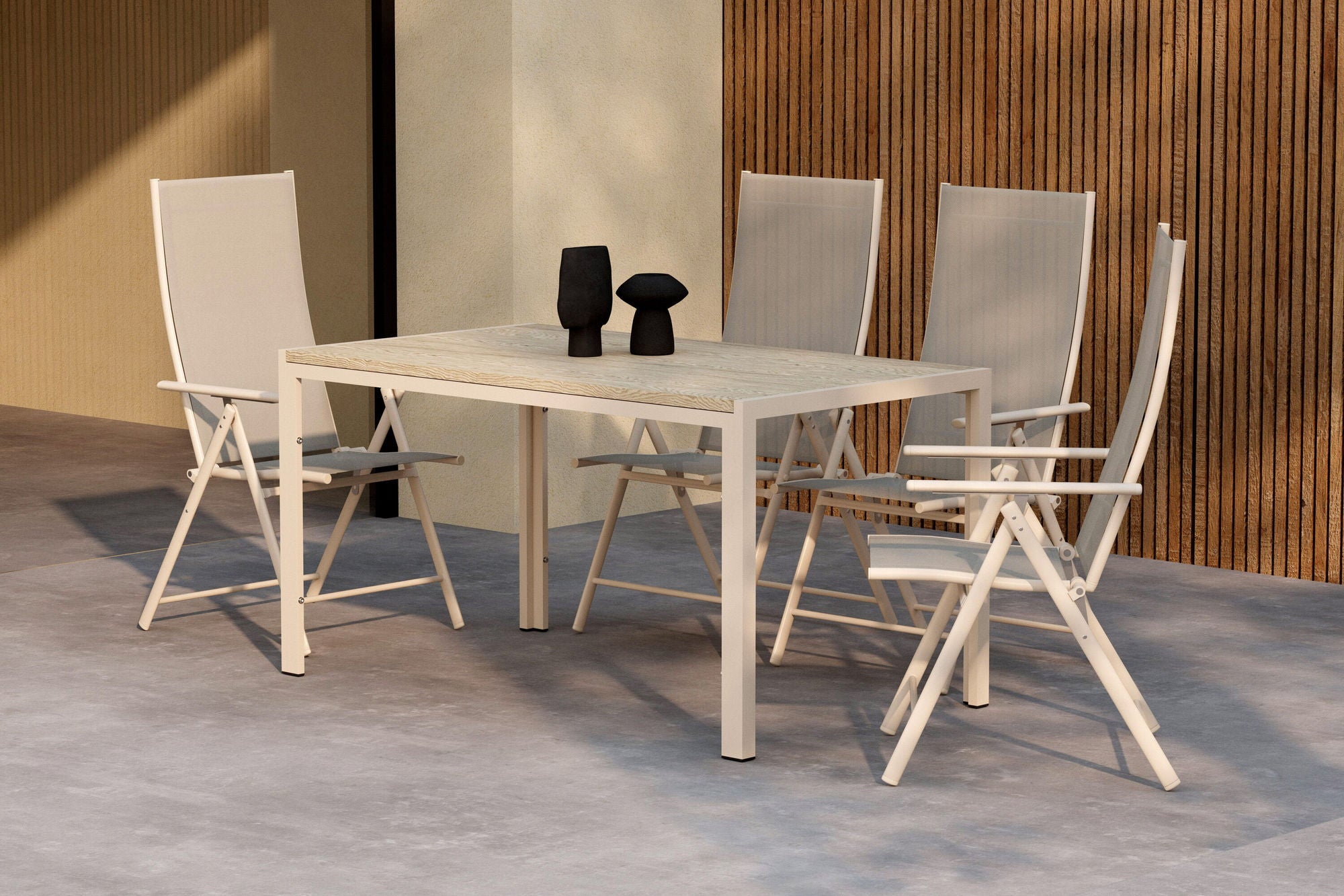 Venture Home Mirko spisebord - Beige + Levanzo Diningchair - Beige x 4