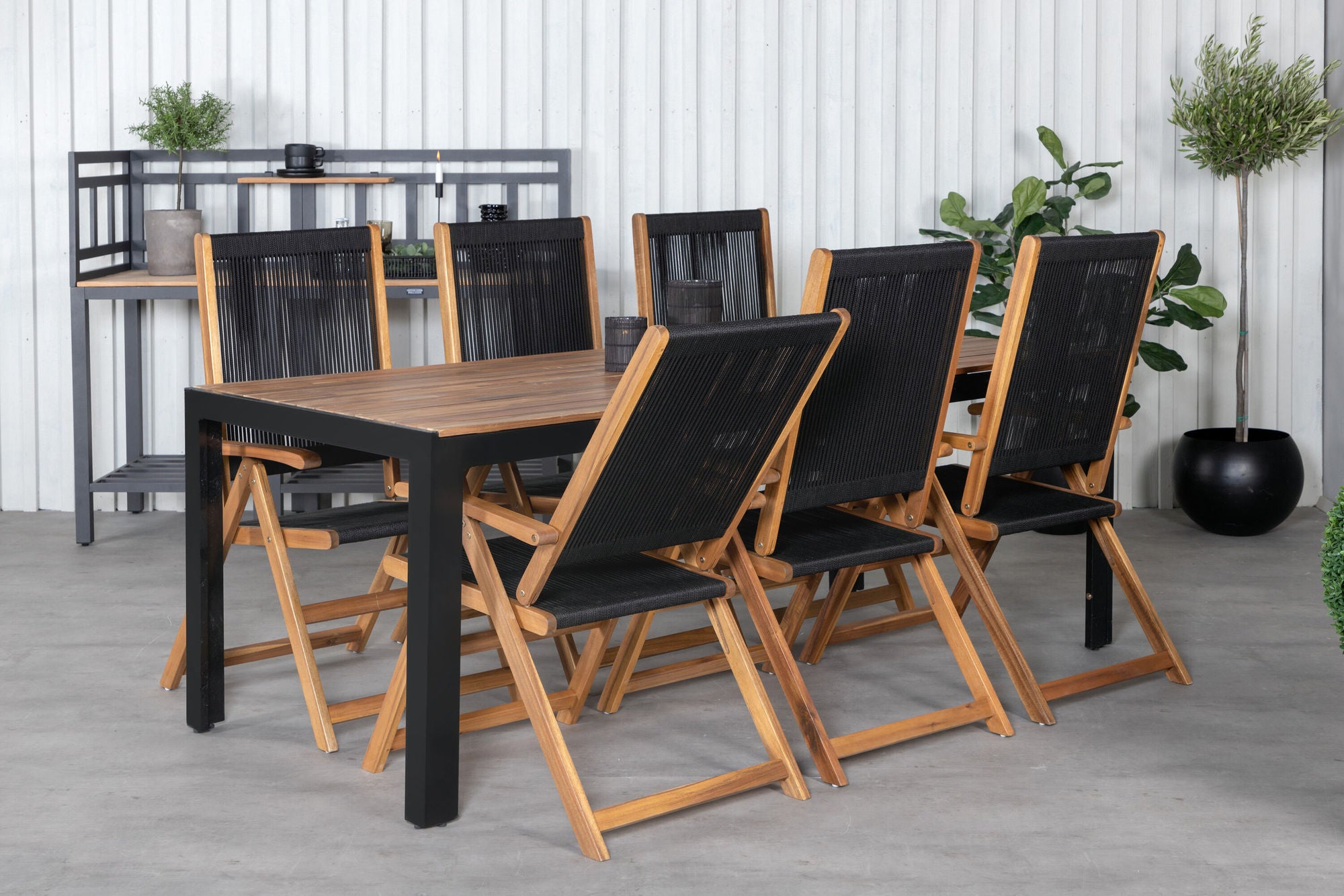 Venture Home Bois spisebord 205*90cm - Black Legs / Acacia +Little John foldable stol - Rope / Acacia_6