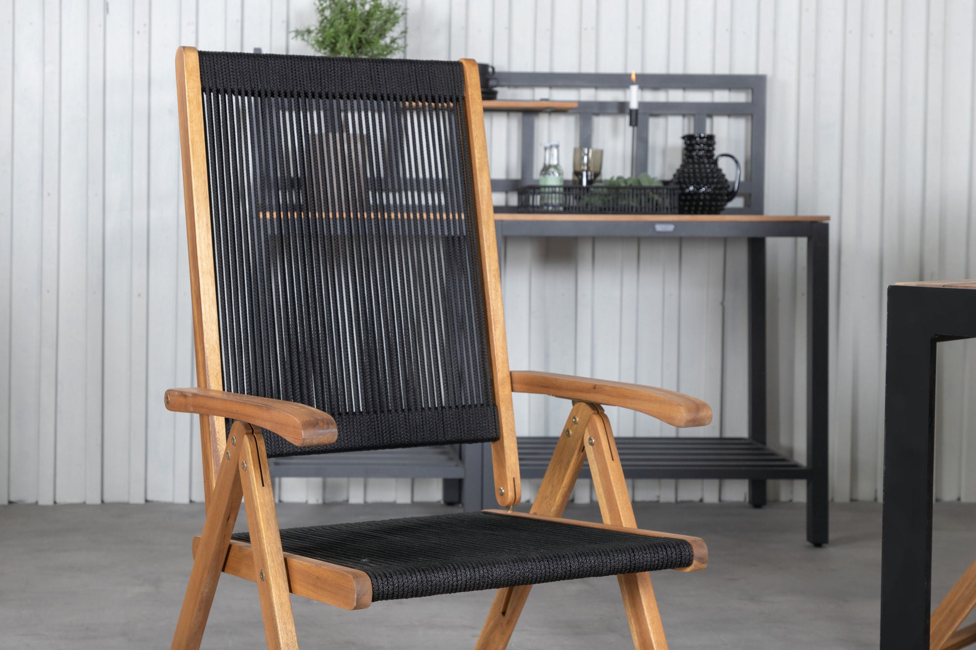 Venture Home Bois spisebord 205*90cm - Black Legs / Acacia +Little John foldable stol - Rope / Acacia_6