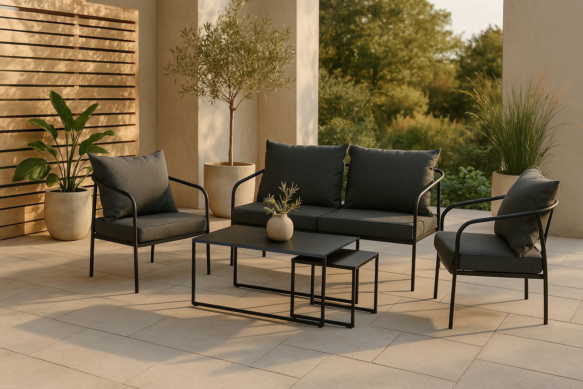 Venture Home Sopot - Sofa Set- Black / Grey - Steel