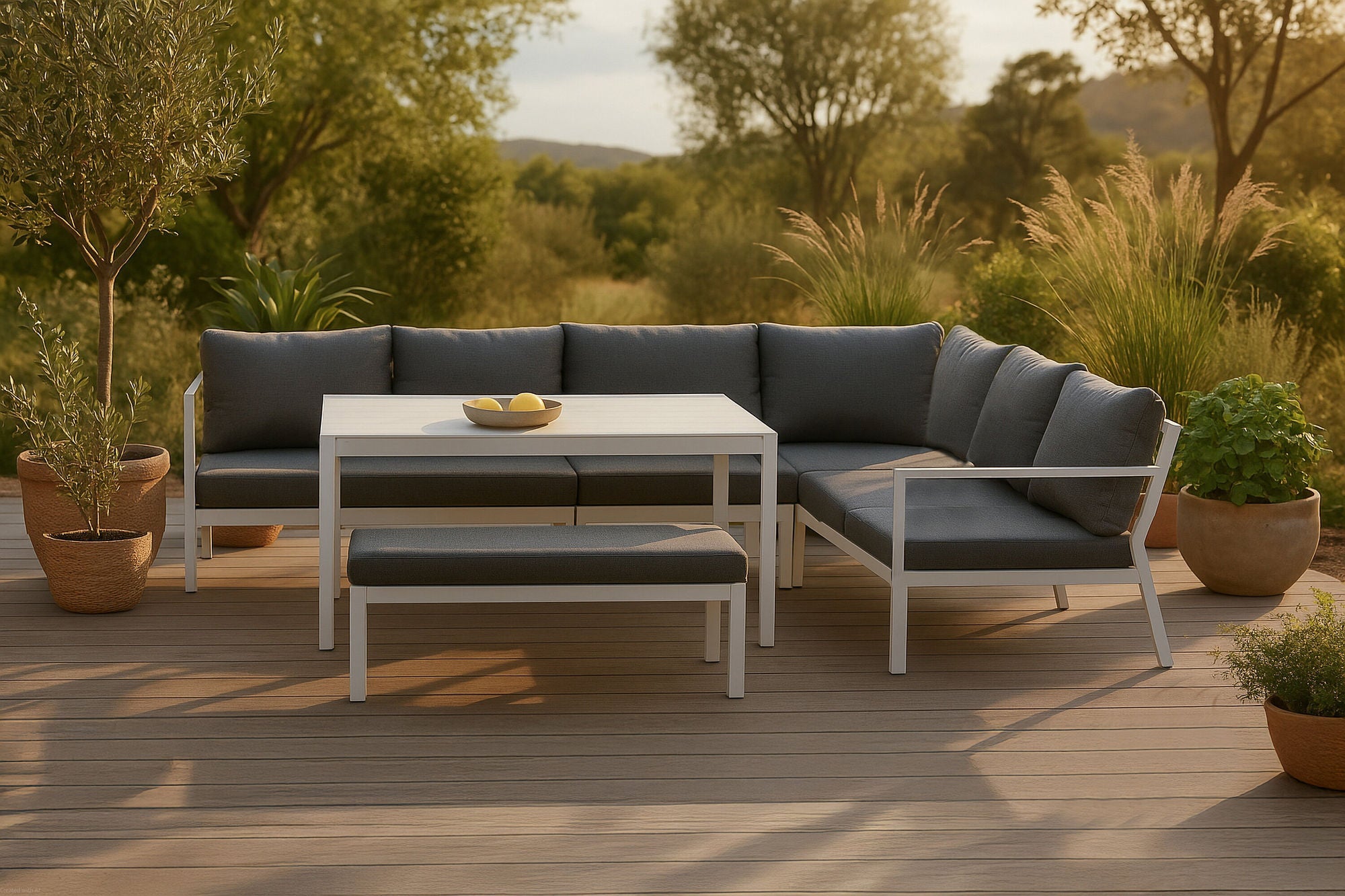 Venture Home Ramos - hjørne Sofa- White / Grey - Aluminium -