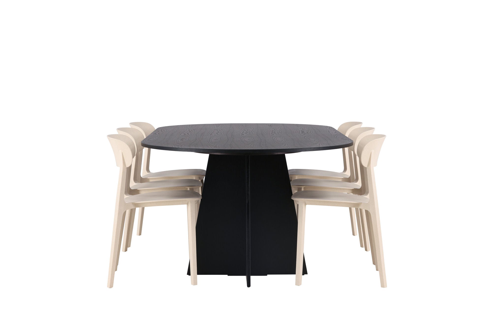 Venture Home Bootcut Oval spisebord - Black / Black Fanéer +Åstol Spisebordsstol - Nature Wood plastic composite _6
