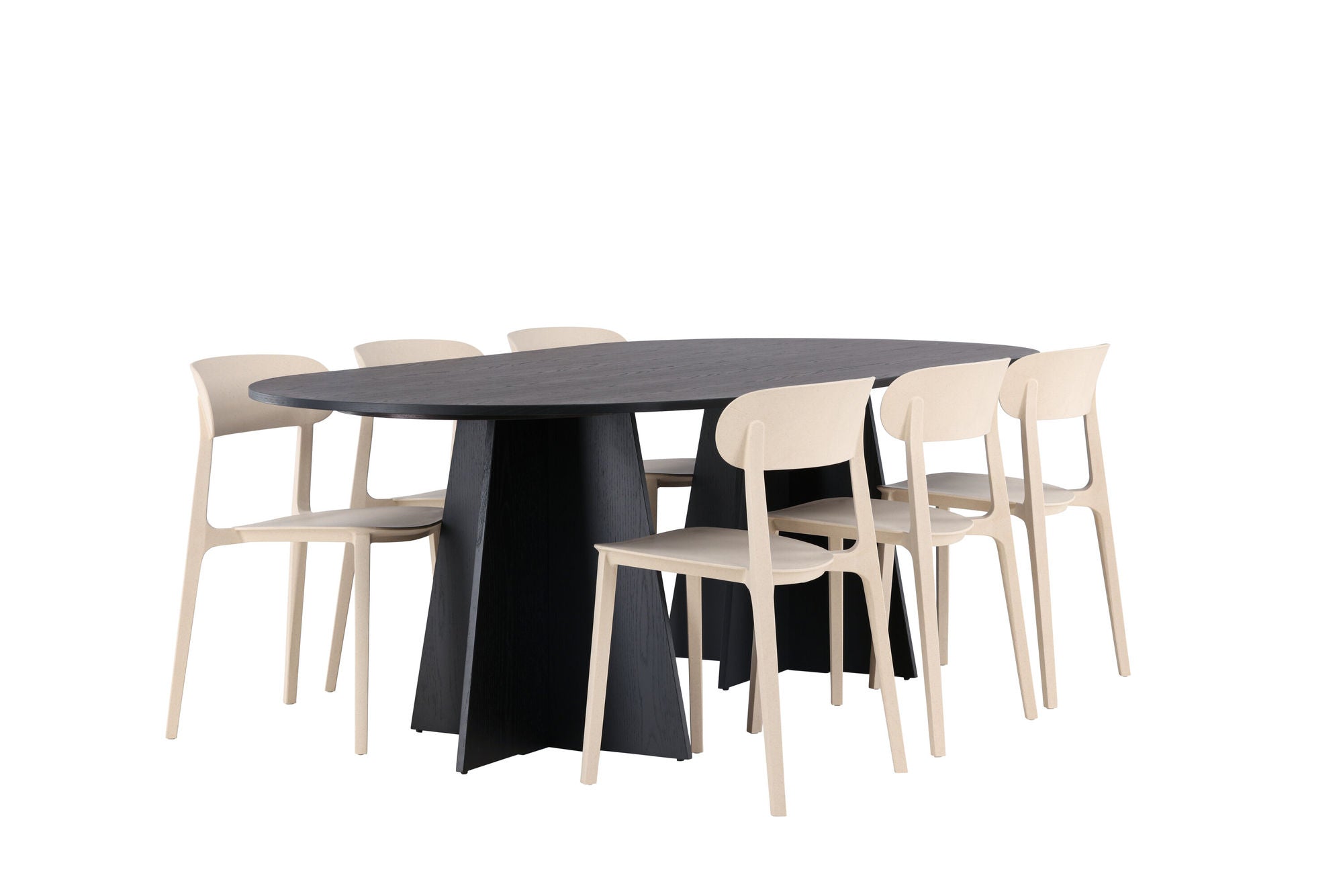 Venture Home Bootcut Oval spisebord - Black / Black Fanéer +Åstol Spisebordsstol - Nature Wood plastic composite _6