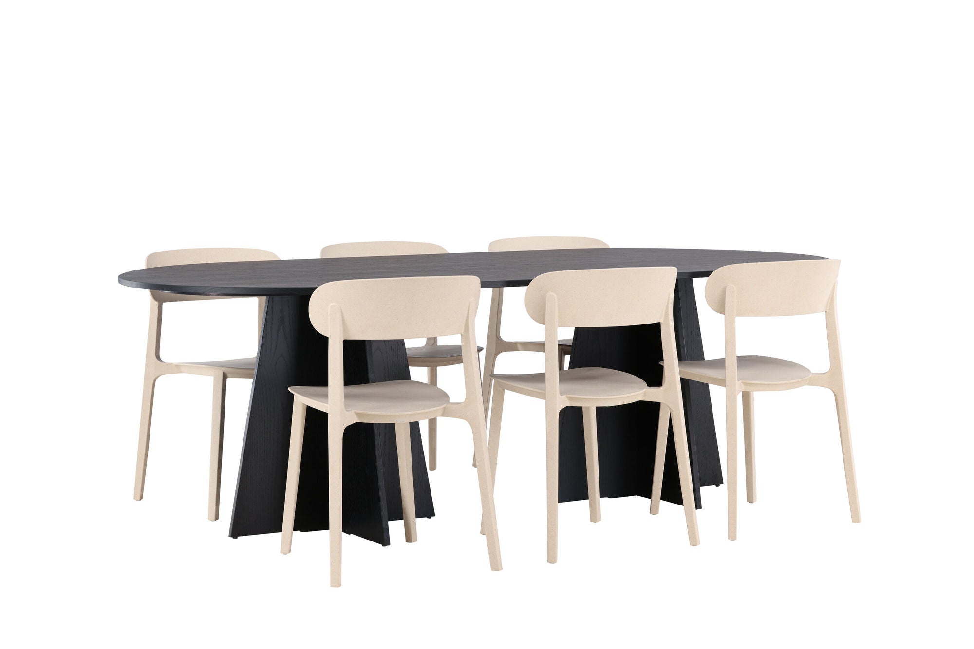 Venture Home Bootcut Oval spisebord - Black / Black Fanéer +Åstol Spisebordsstol - Nature Wood plastic composite _6