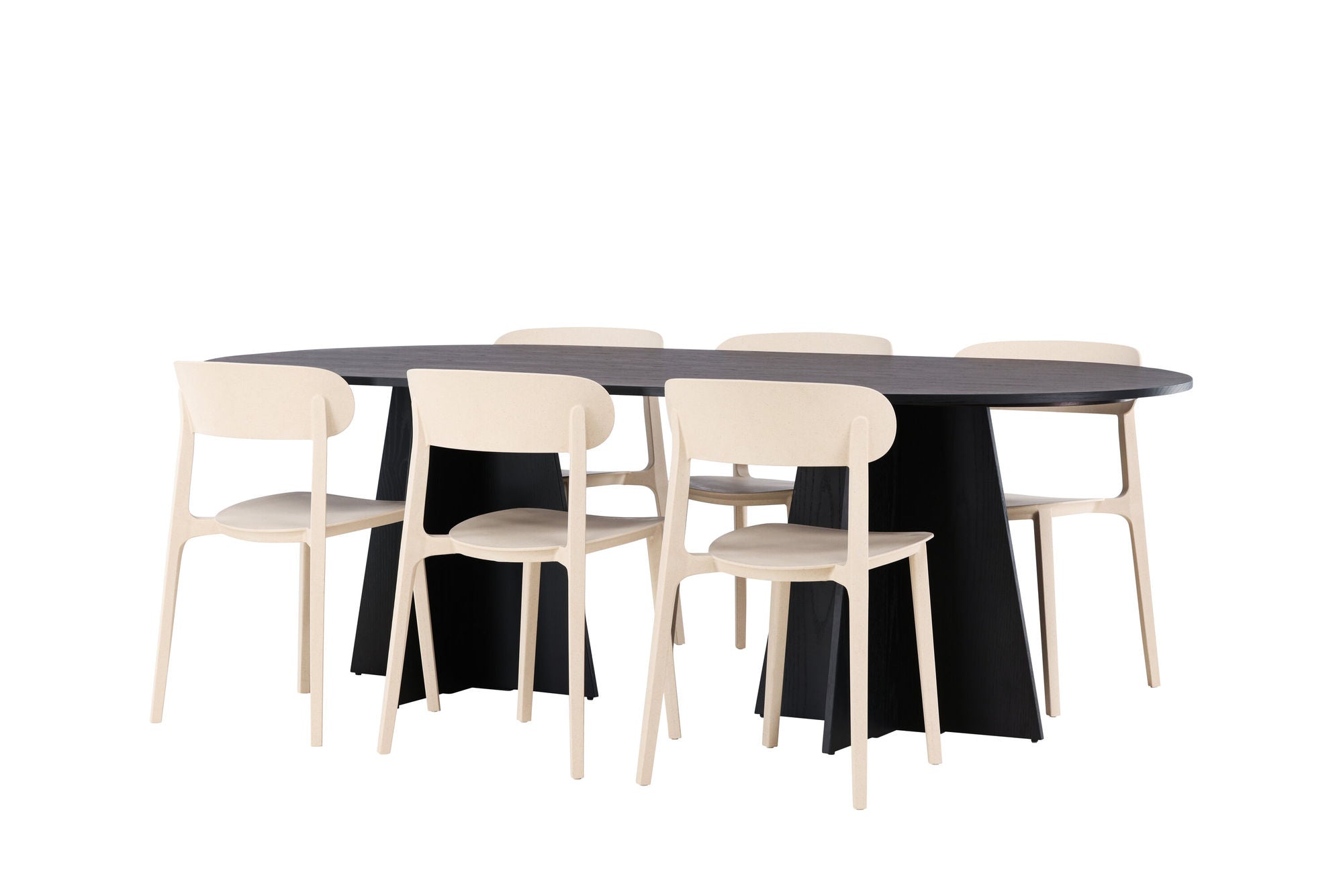 Venture Home Bootcut Oval spisebord - Black / Black Fanéer +Åstol Spisebordsstol - Nature Wood plastic composite _6