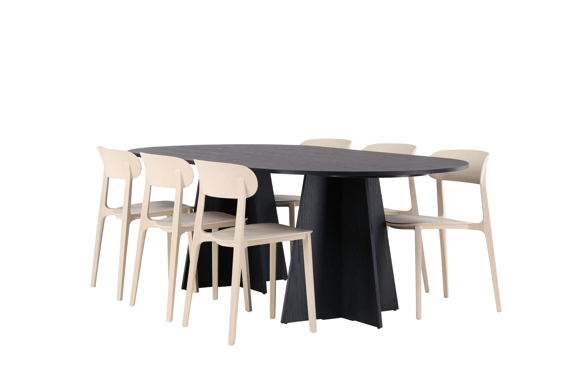 Venture Home Bootcut Oval spisebord - Black / Black Fanéer +Åstol Spisebordsstol - Nature Wood plastic composite _6