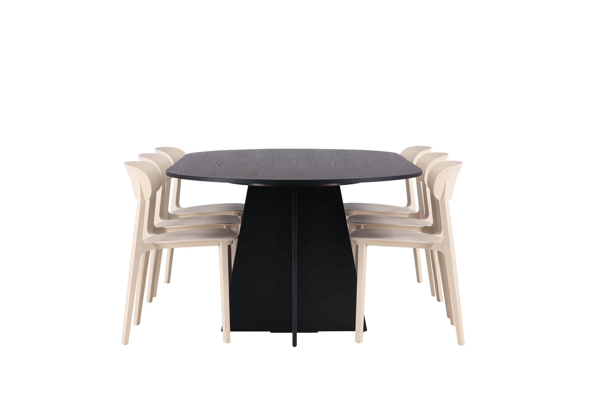 Venture Home Bootcut Oval spisebord - Black / Black Fanéer +Åstol Spisebordsstol - Nature Wood plastic composite _6