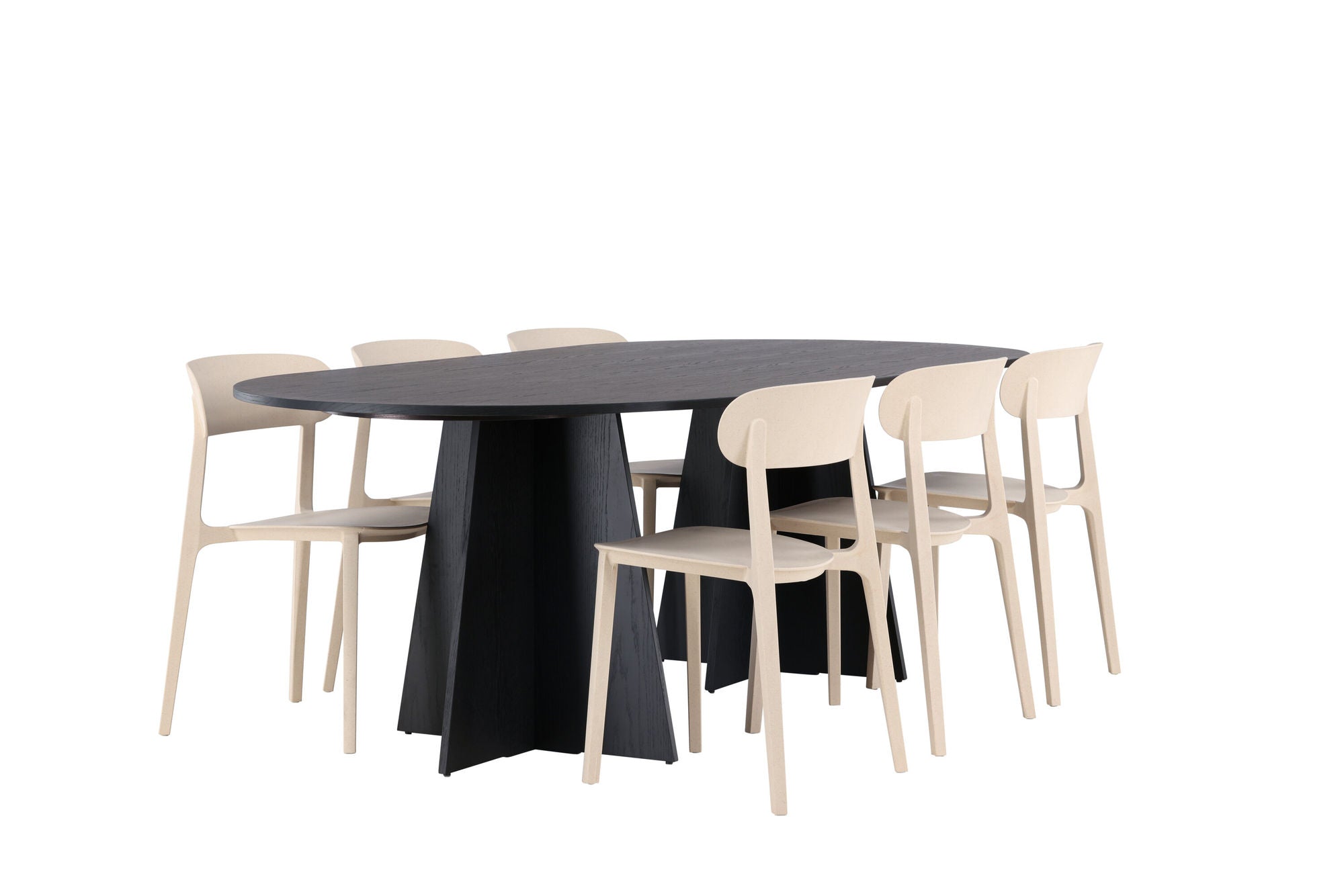 Venture Home Bootcut Oval spisebord - Black / Black Fanéer +Åstol Spisebordsstol - Nature Wood plastic composite _6