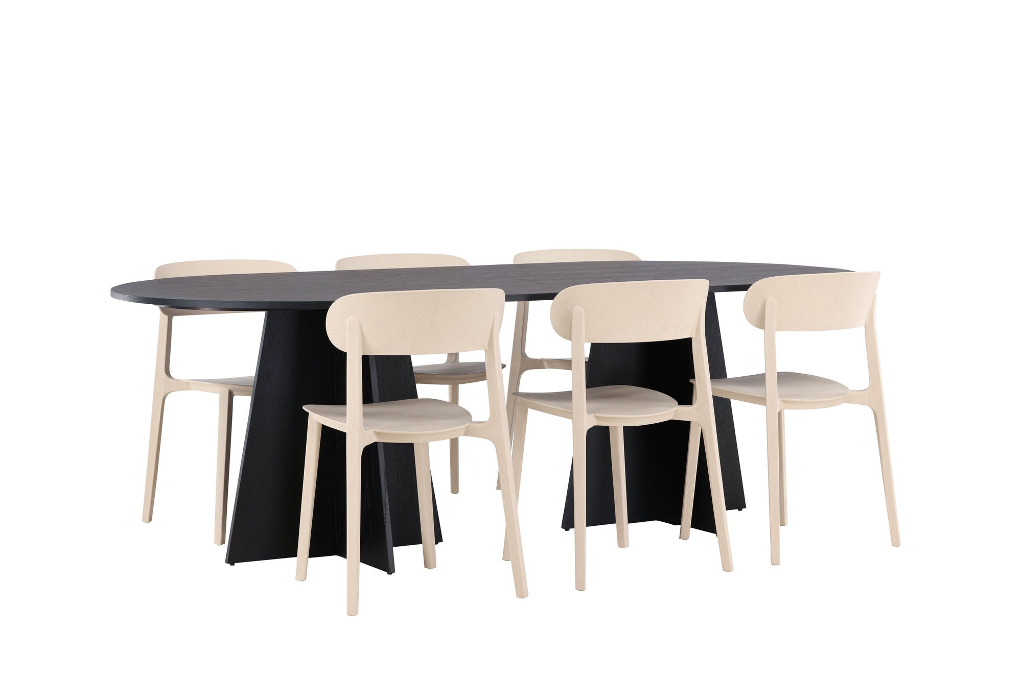 Venture Home Bootcut Oval spisebord - Black / Black Fanéer +Åstol Spisebordsstol - Nature Wood plastic composite _6