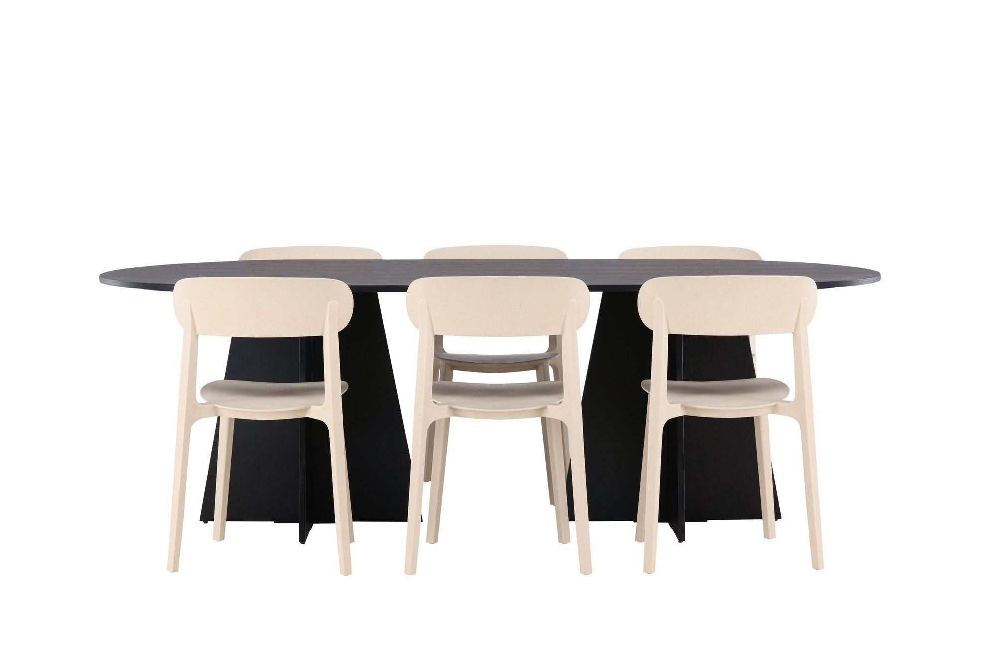 Venture Home Bootcut Oval spisebord - Black / Black Fanéer +Åstol Spisebordsstol - Nature Wood plastic composite _6