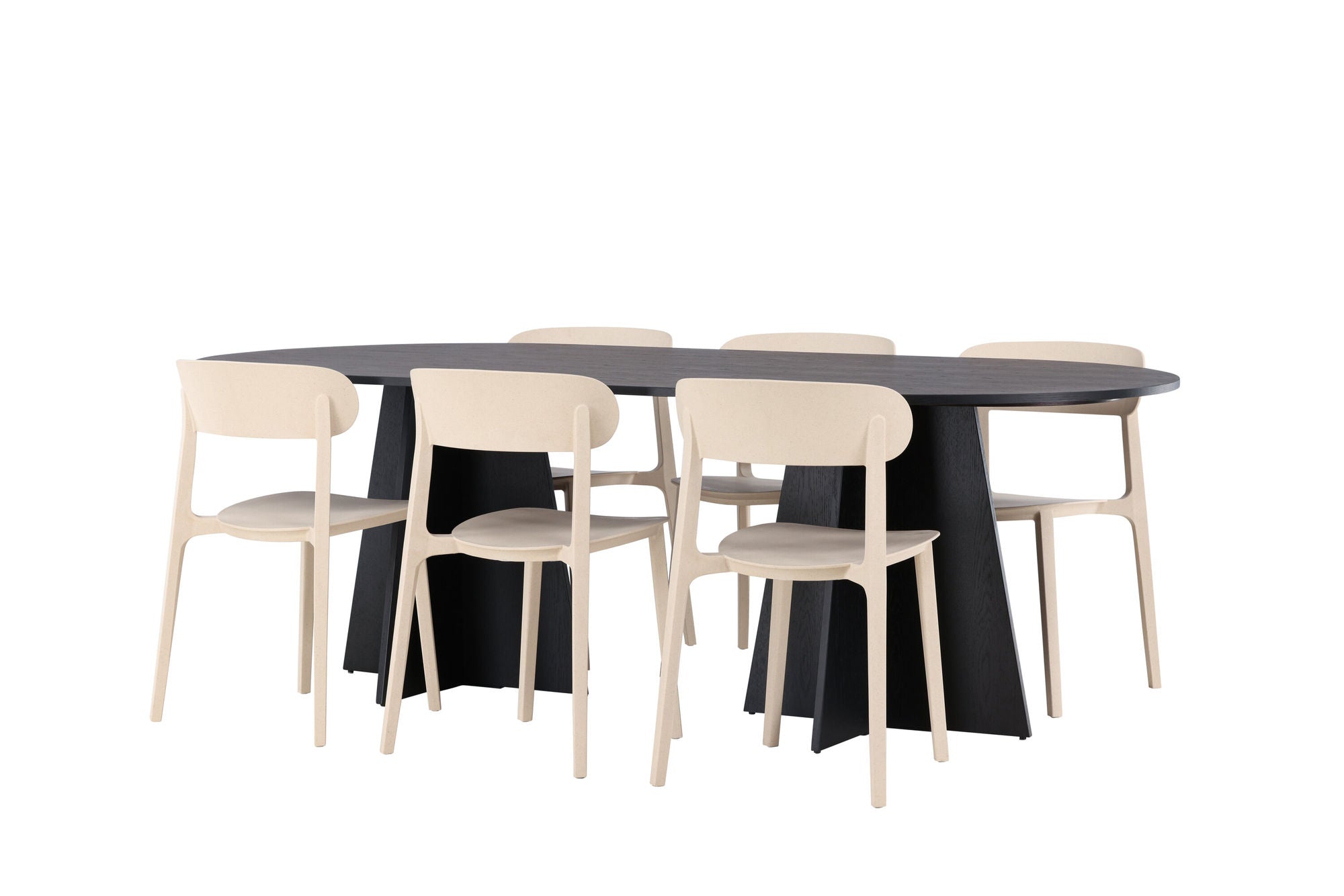 Venture Home Bootcut Oval spisebord - Black / Black Fanéer +Åstol Spisebordsstol - Nature Wood plastic composite _6