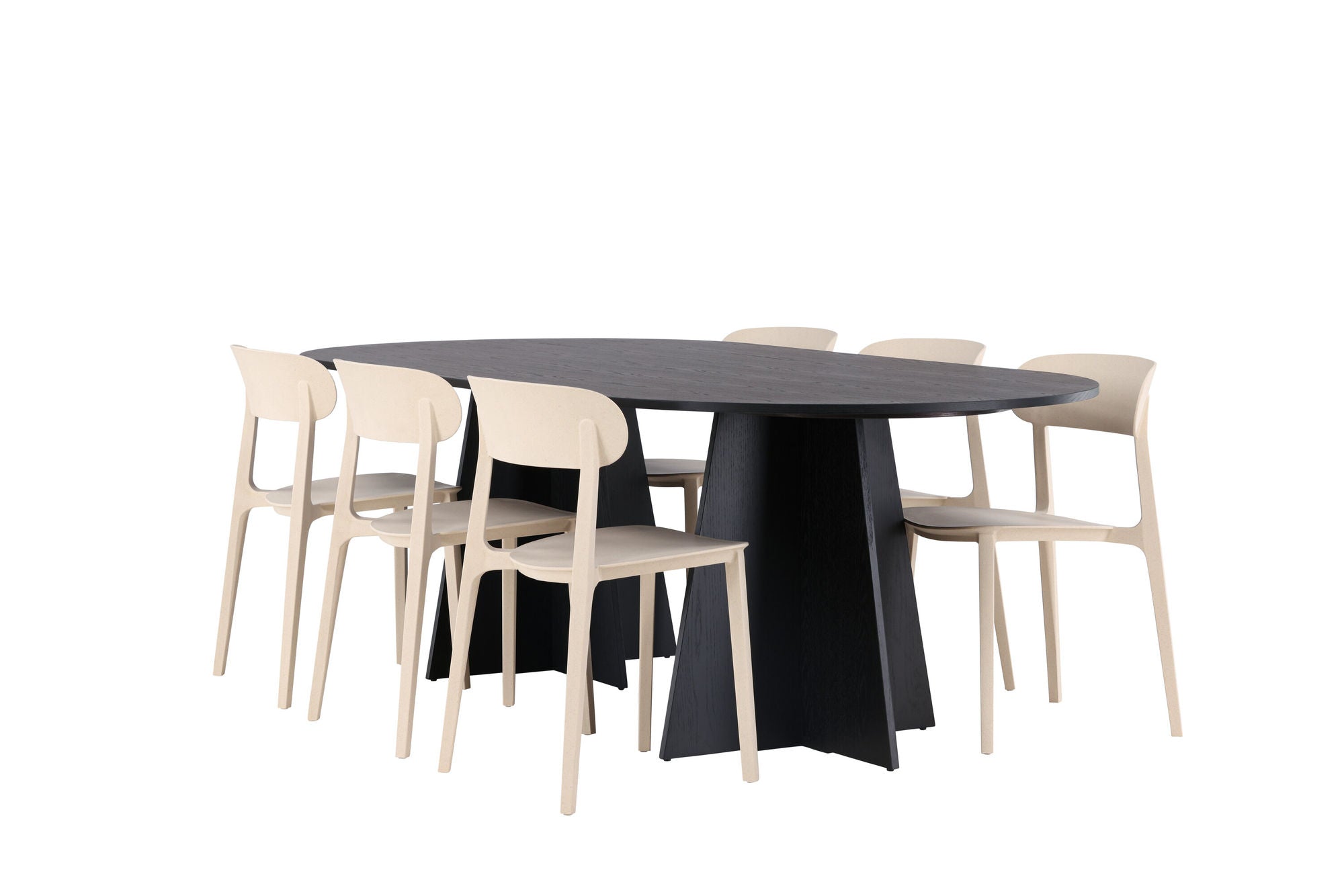 Venture Home Bootcut Oval spisebord - Black / Black Fanéer +Åstol Spisebordsstol - Nature Wood plastic composite _6