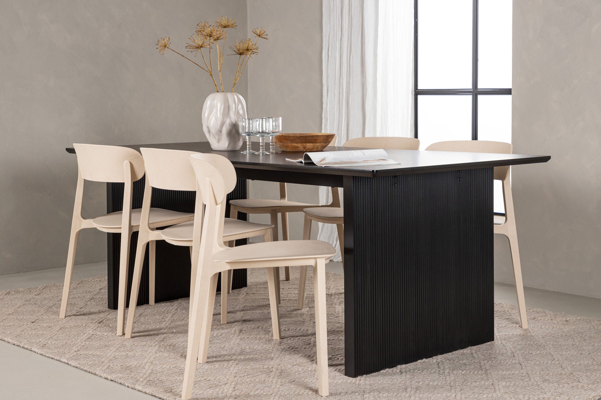 Venture Home Vail spisebord - Black / Smoked Black MDF +Åstol Spisebordsstol - Nature Wood plastic composite _6