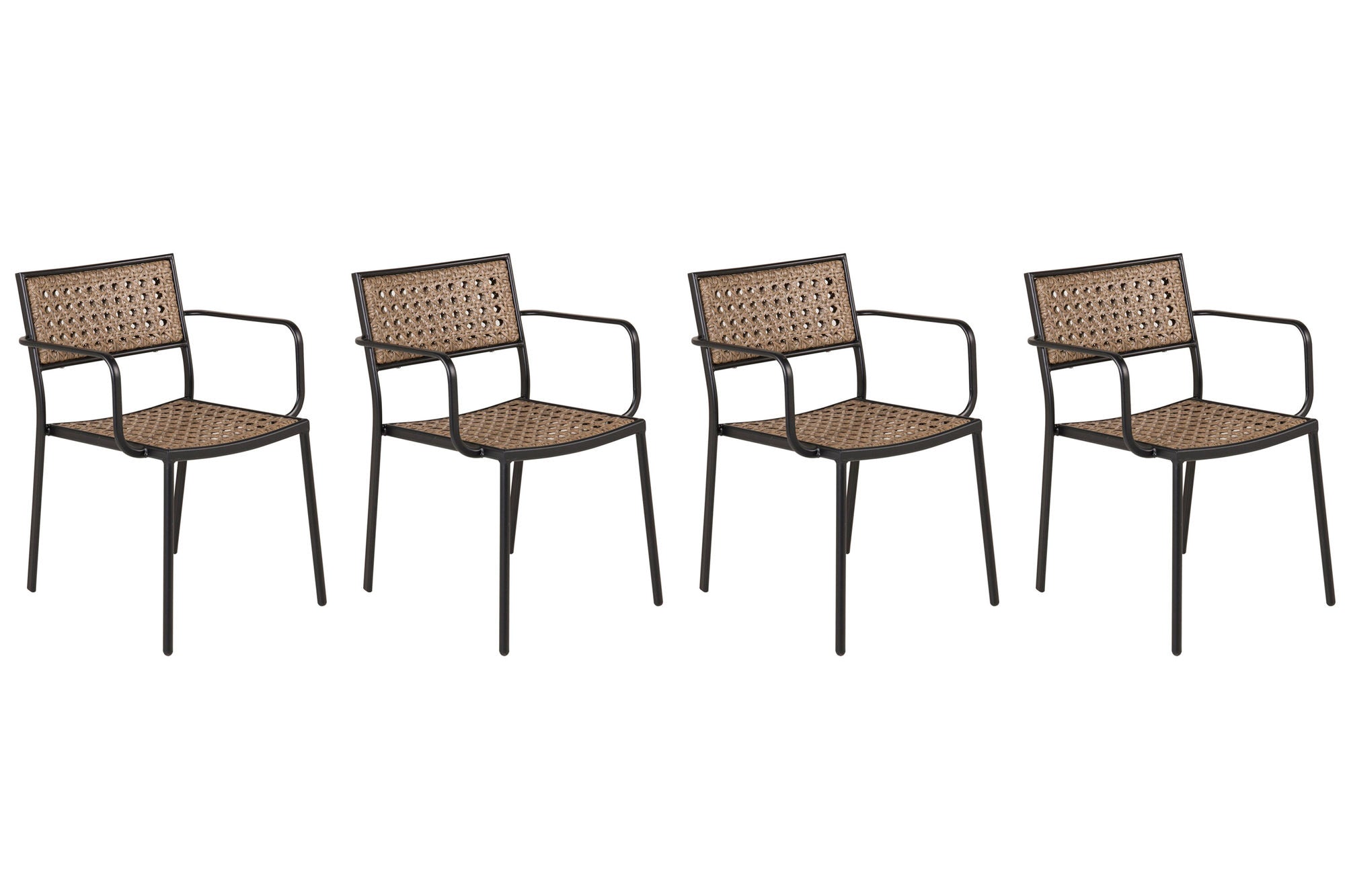 Venture Home Paola Spisebordsstol 4-pack - Black Steel / Nature Wicker / Black Cushion