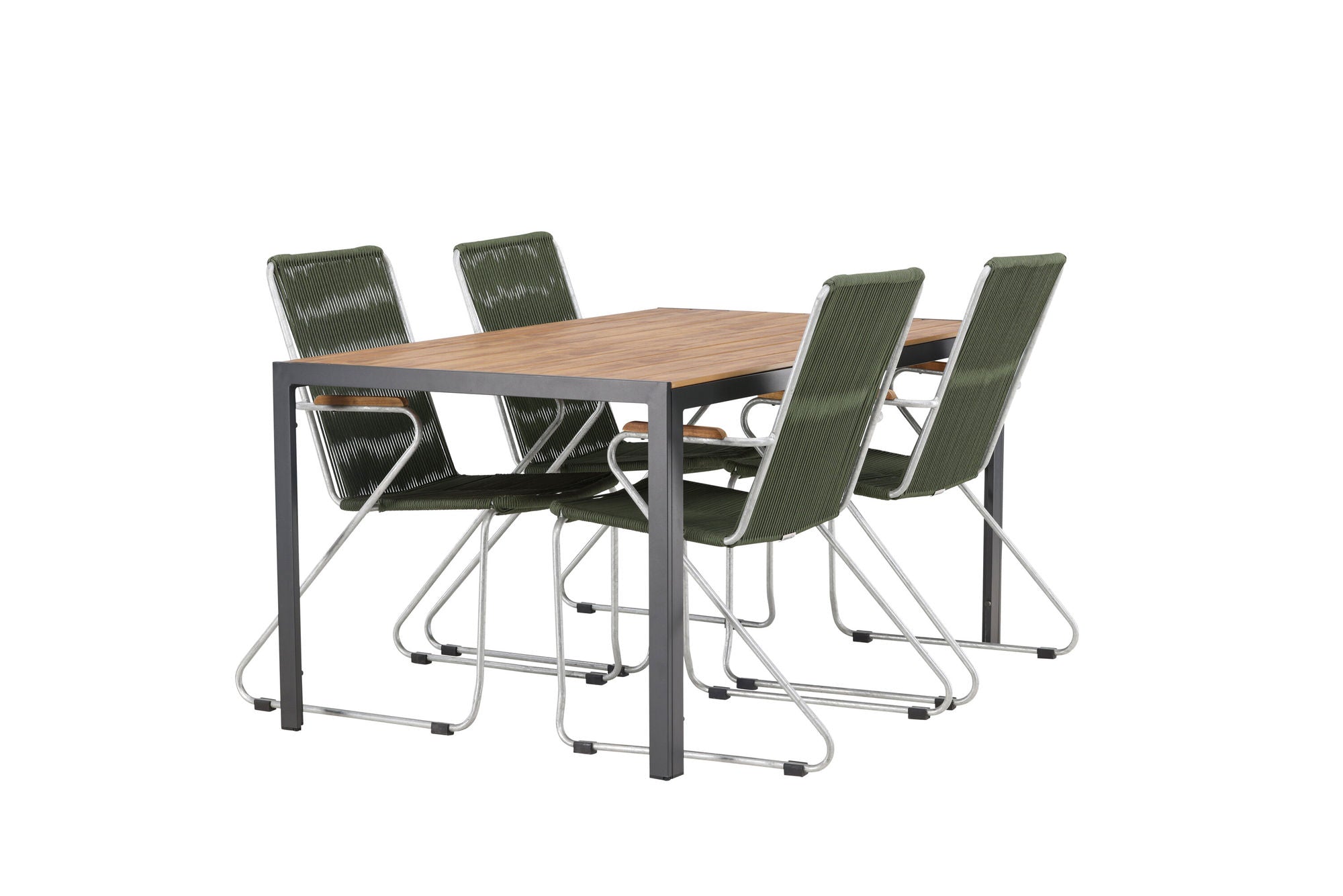 Venture Home Break Diningbord Alumnium - Black / Nature Rectangular 90*150* +Bois Diningchair Steel - Silver / Green Rope _4
