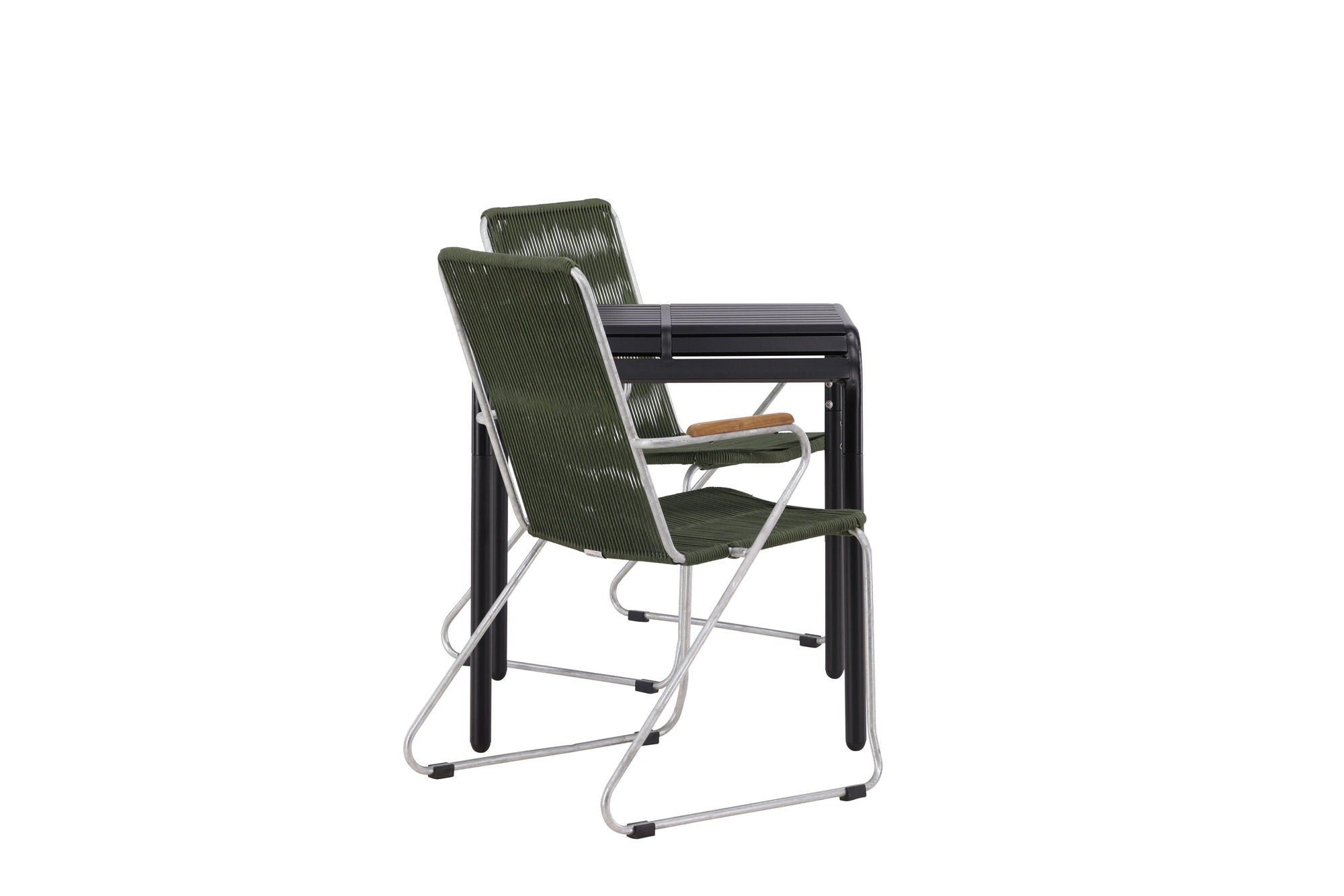 Venture Home Borneo Cafebord Aluminium - Black / Kvadrat 70*70* +Bois Diningchair Steel - Silver / Green Rope _2