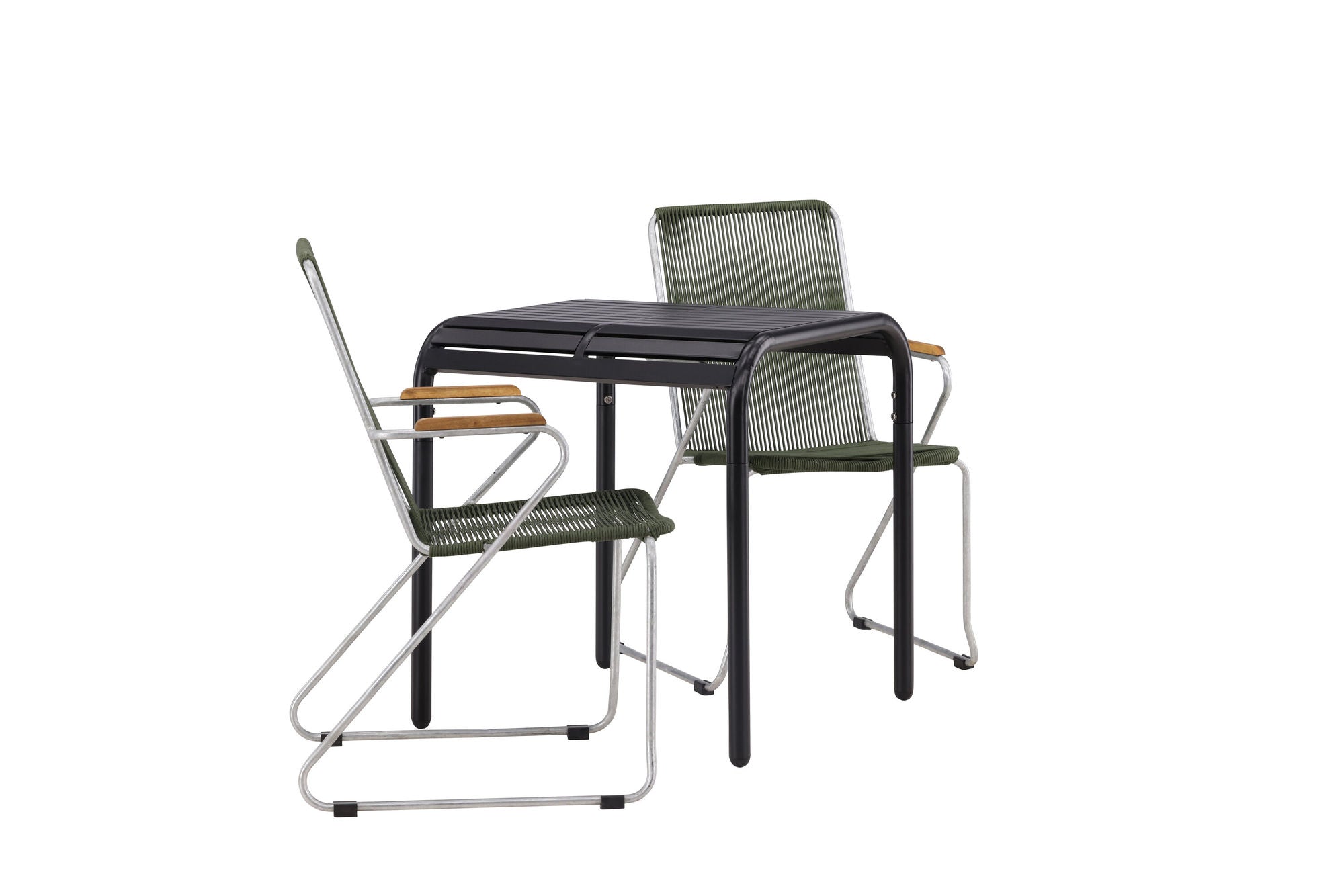 Venture Home Borneo Cafebord Aluminium - Black / Kvadrat 70*70* +Bois Diningchair Steel - Silver / Green Rope _2