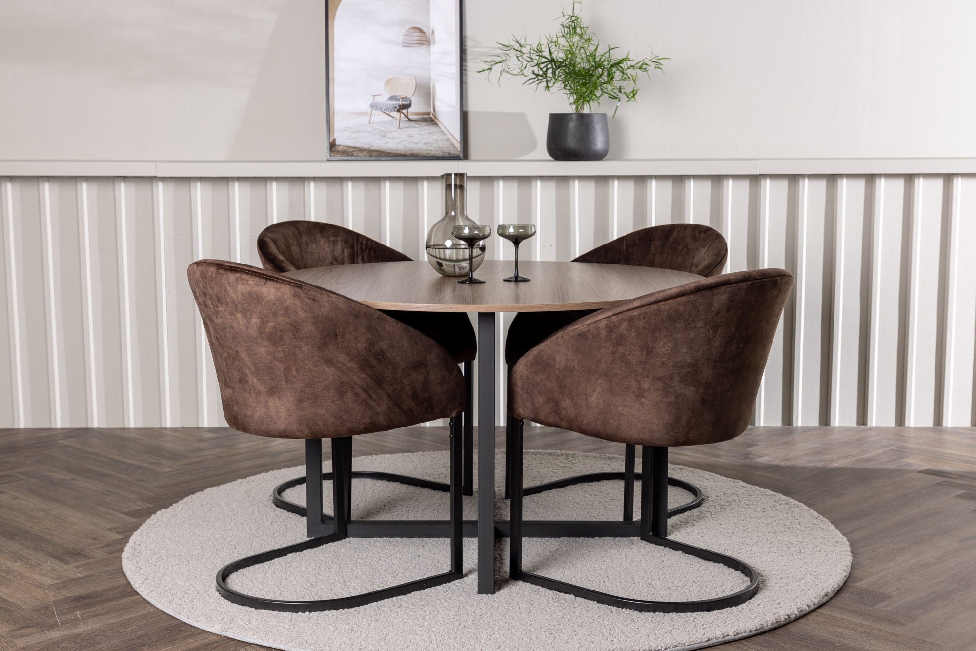 Venture Home Durango spisebord - Black / Walnut MDF +Evening Spisebordsstol - Matte brown / Brown Fabric _4