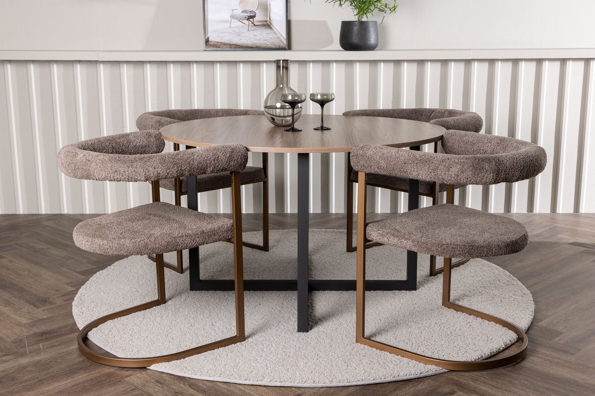 Venture Home Durango spisebord - Black / Walnut MDF +Morning Spisebordsstol - Black / Black Boucle _4