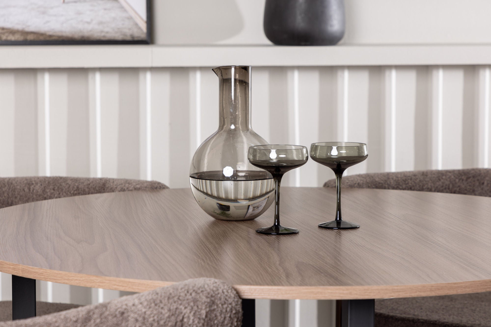 Venture Home Durango spisebord - Black / Walnut MDF +Morning Spisebordsstol - Black / Black Boucle _4
