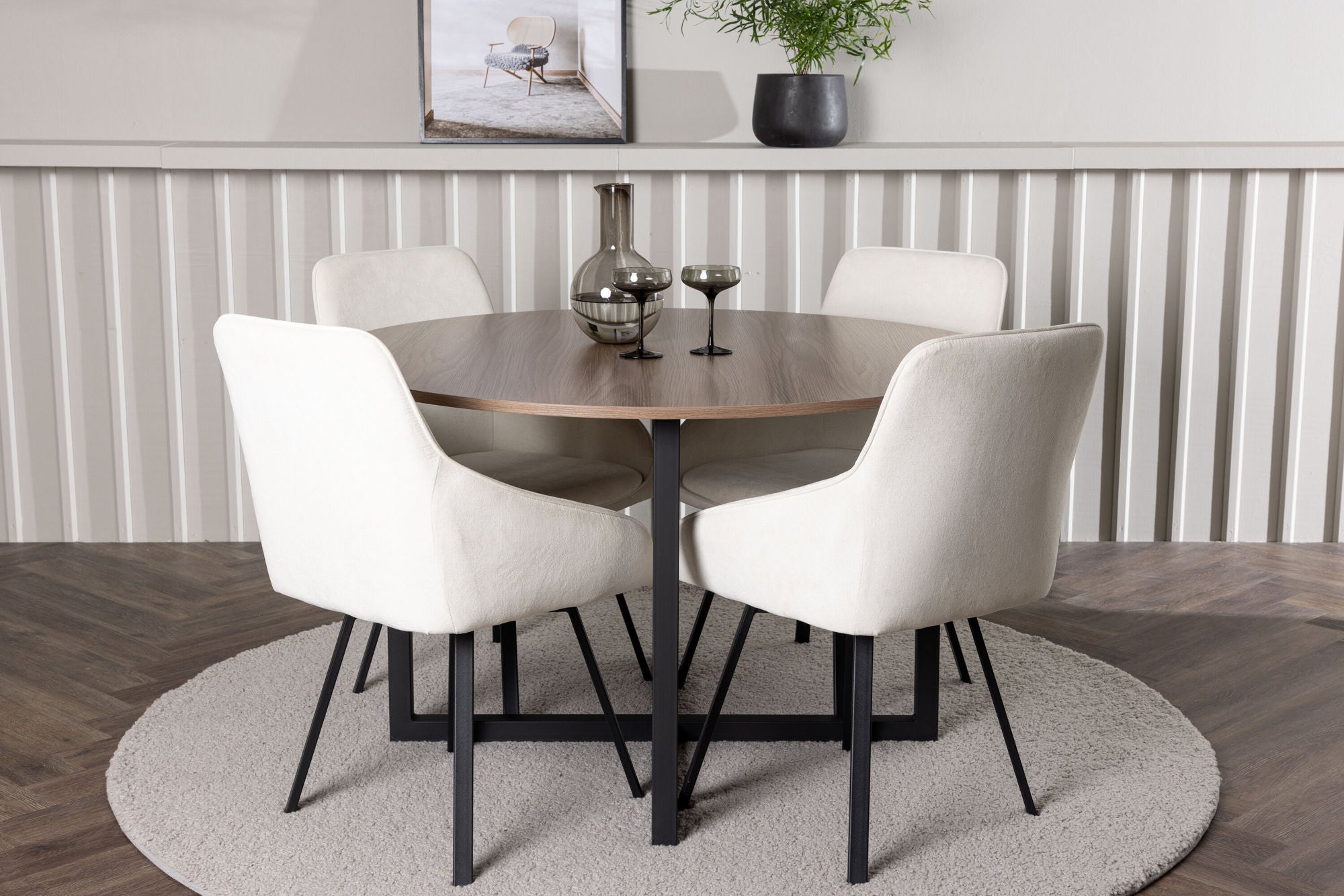 Venture Home Durango spisebord - Black / Walnut MDF +Rosie Spisebordsstol - Black / Beige Fabric _4