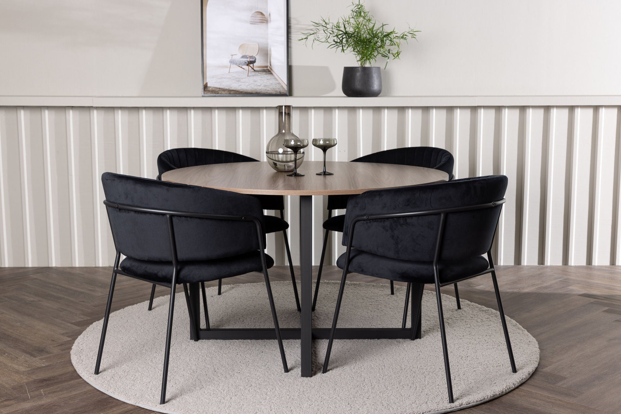 Venture Home Durango spisebord - Black / Walnut MDF +Selma Spisebordsstol - Black / Black Velvet _4