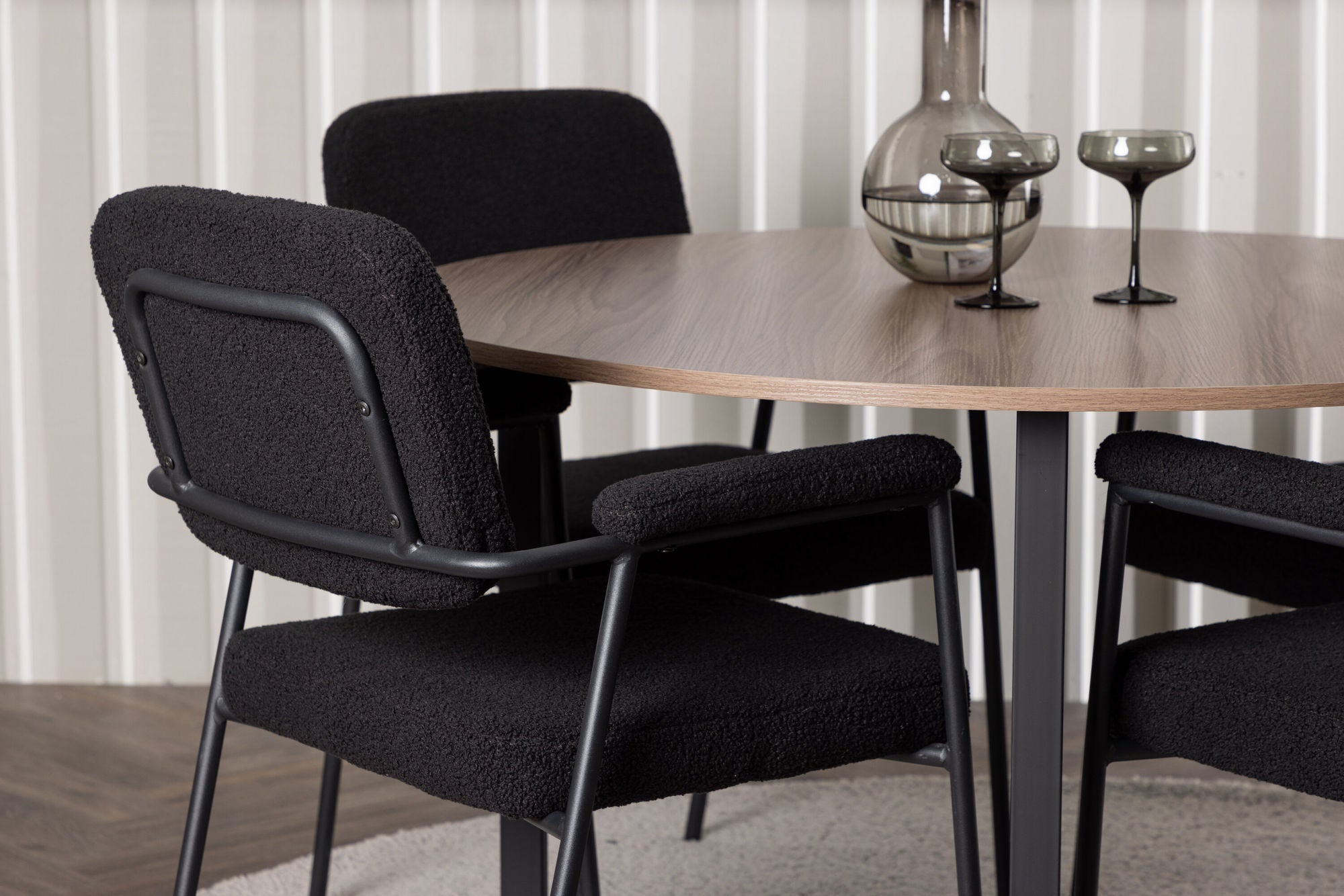 Venture Home Durango spisebord - Black / Walnut MDF +Yesterday Spisebordsstol - Black / Black Boucle _4