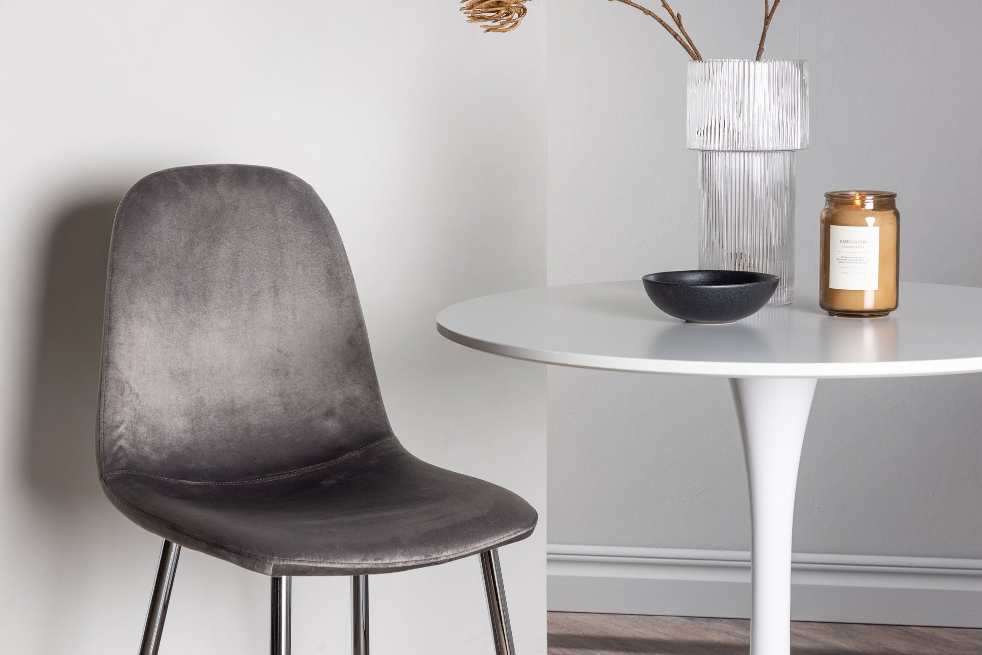 Venture Home Hamden spisebord - White MDF +Eva Spisebordsstol - Light grey / Light grey Velvet _2