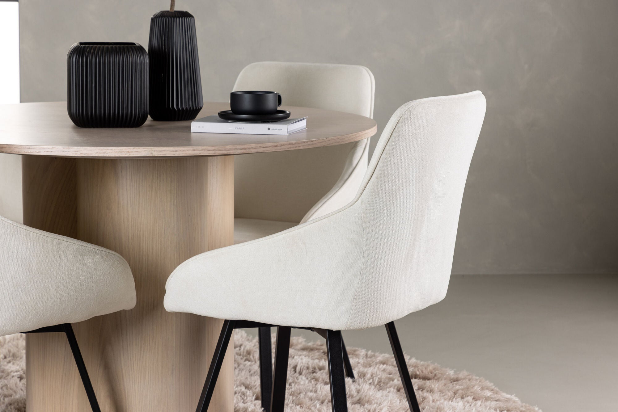 Venture Home Olivia spisebord - White Wash Veneer +Rosie Spisebordsstol - Black / Beige Fabric _4