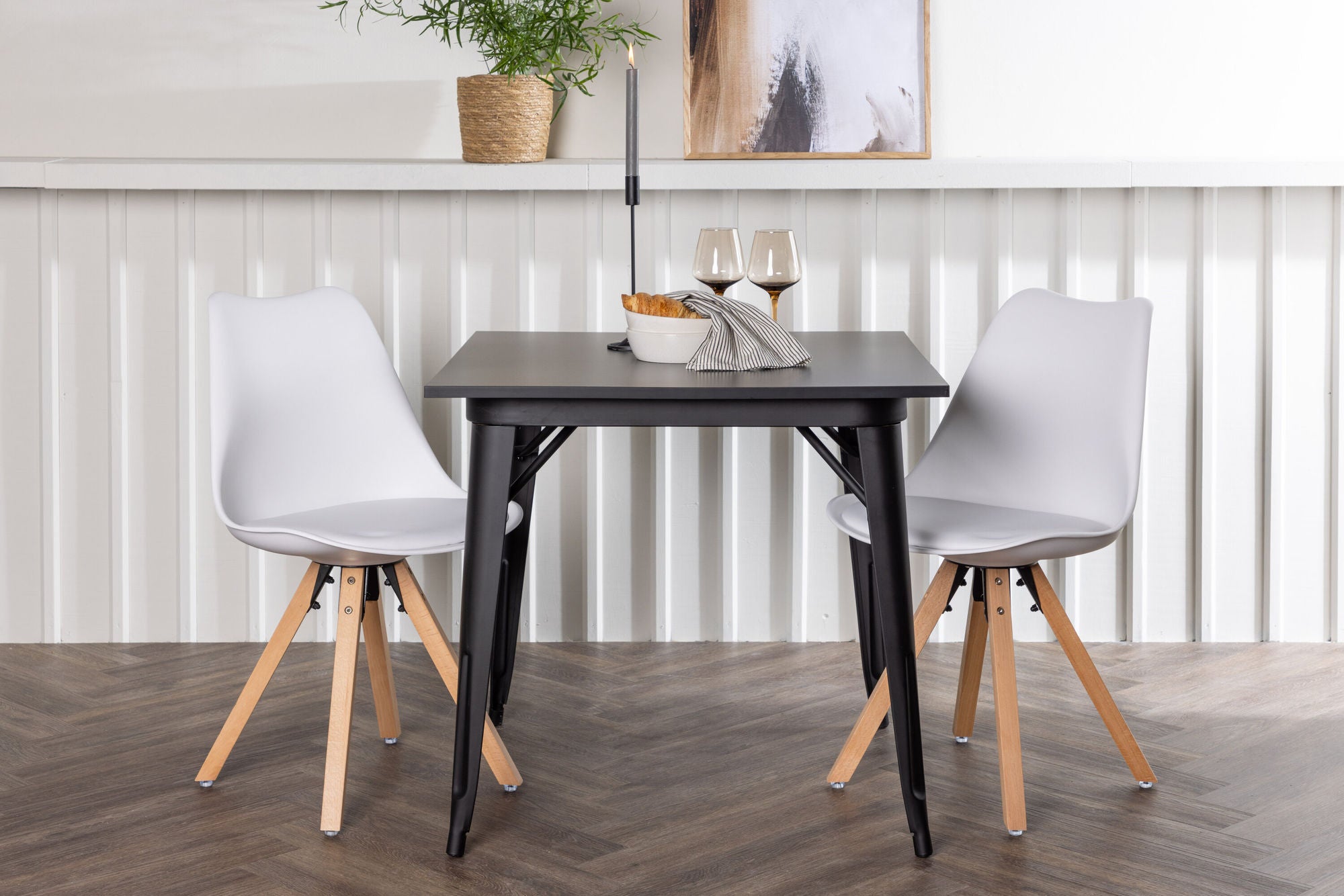 Venture Home Tempe spisebord - Black / Black MDF +Zeno Spisebordsstol - Nature woodlook / White PP _2