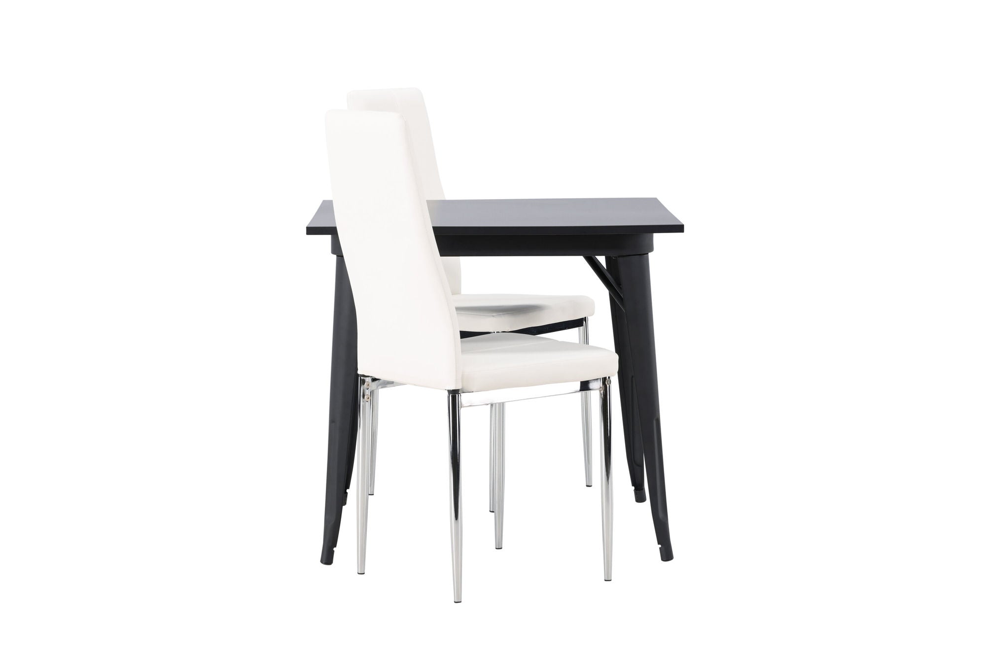 Venture Home Tempe spisebord - Black / Black MDF +Pastill Spisebordsstol - Silver / White PU _2