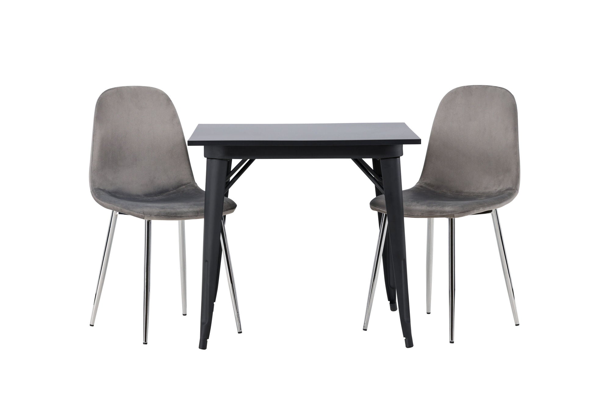 Venture Home Tempe spisebord - Black / Black MDF +Eva Spisebordsstol - Light grey / Light grey Velvet _2