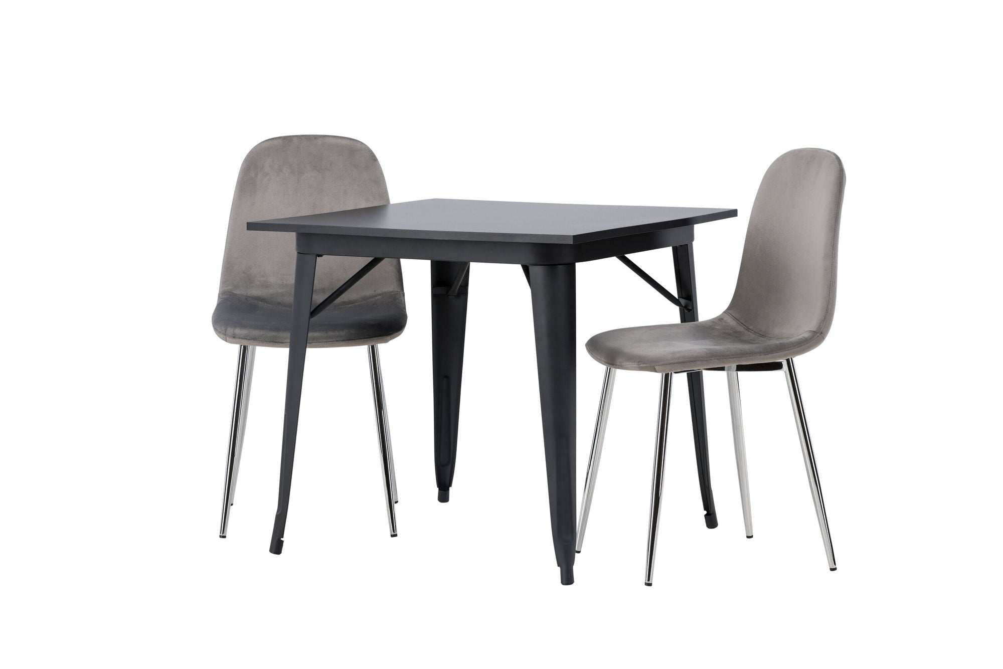 Venture Home Tempe spisebord - Black / Black MDF +Eva Spisebordsstol - Light grey / Light grey Velvet _2